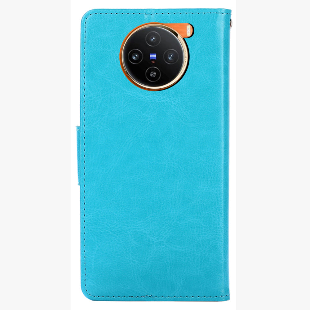 For vivo X100 5G Wallet Phone Case with Stand Card Holder Slot Flip Cover - Baby Blue