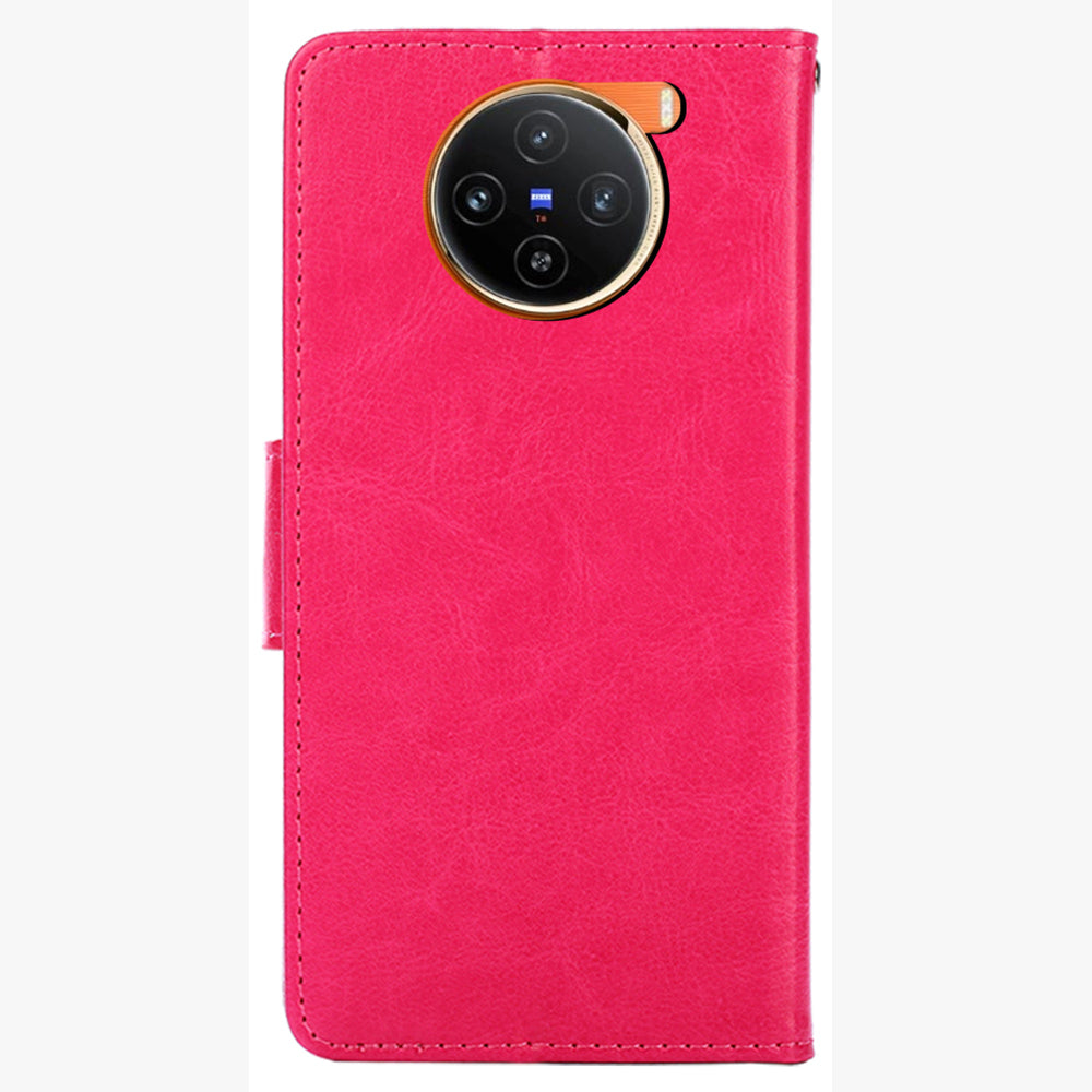 For vivo X100 5G Wallet Phone Case with Stand Card Holder Slot Flip Cover - Rose