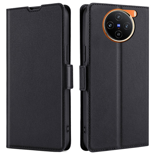 For vivo X100 5G Leather Flip Phone Case Double Easy-open Clasp Shockproof Cover - Black
