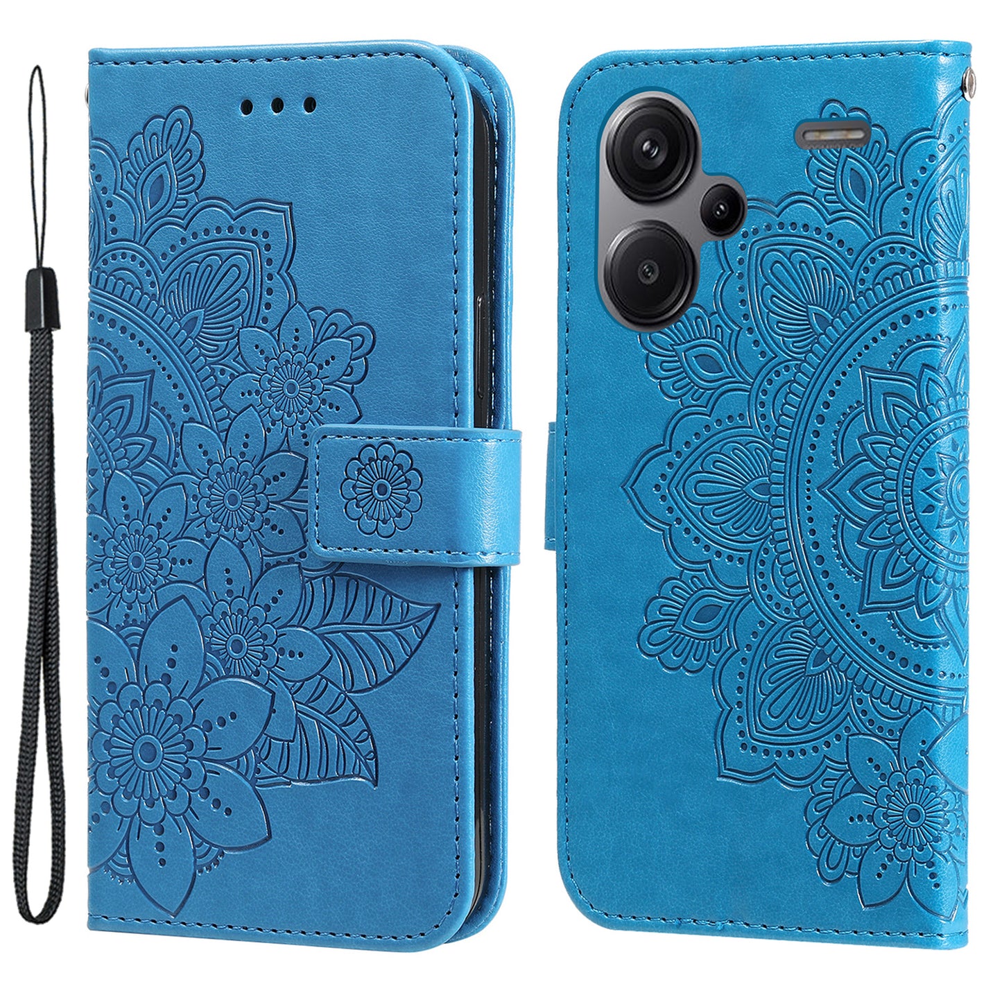 For Xiaomi Redmi Note 13 Pro+ 5G Case with Stand Blossoming Flower Leather Wallet Cover - Blue