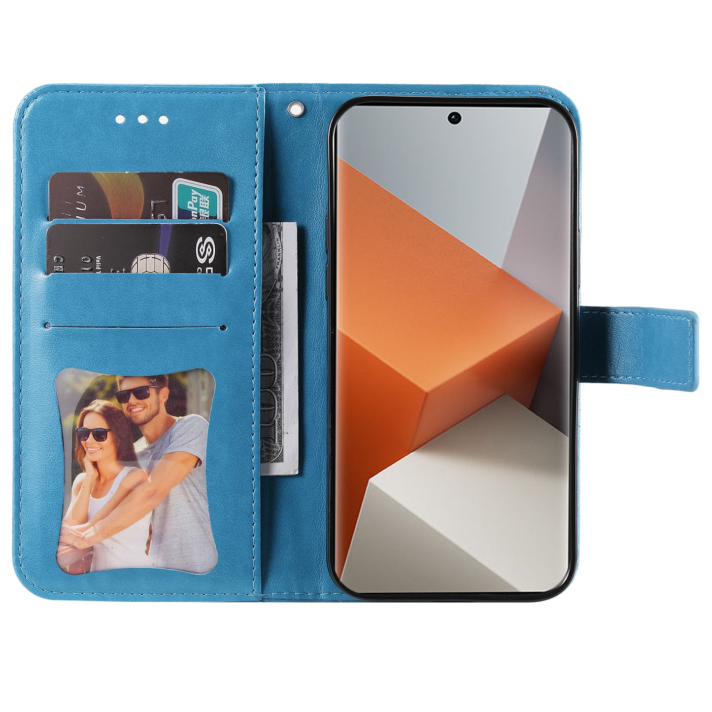 For Xiaomi Redmi Note 13 Pro+ 5G Case with Stand Blossoming Flower Leather Wallet Cover - Blue