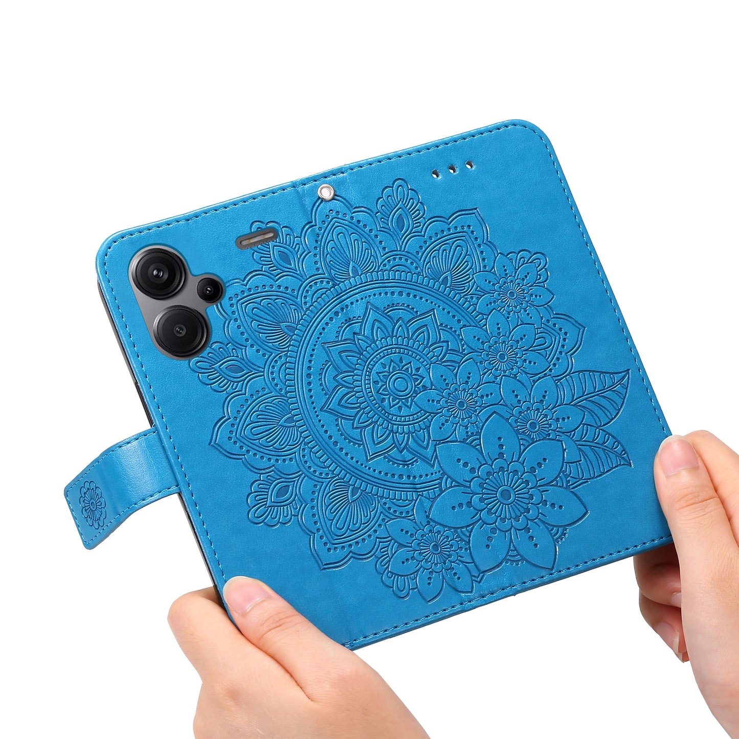 For Xiaomi Redmi Note 13 Pro+ 5G Case with Stand Blossoming Flower Leather Wallet Cover - Blue