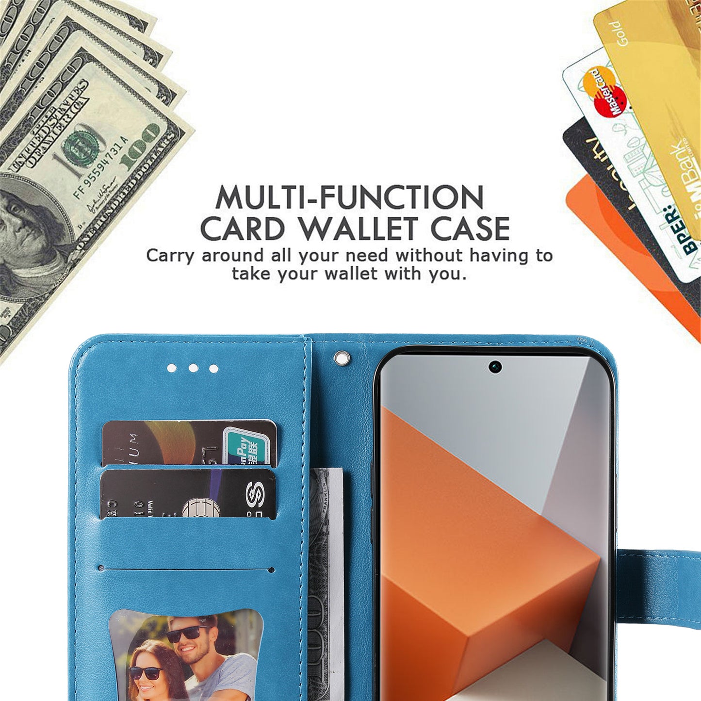For Xiaomi Redmi Note 13 Pro+ 5G Case with Stand Blossoming Flower Leather Wallet Cover - Blue