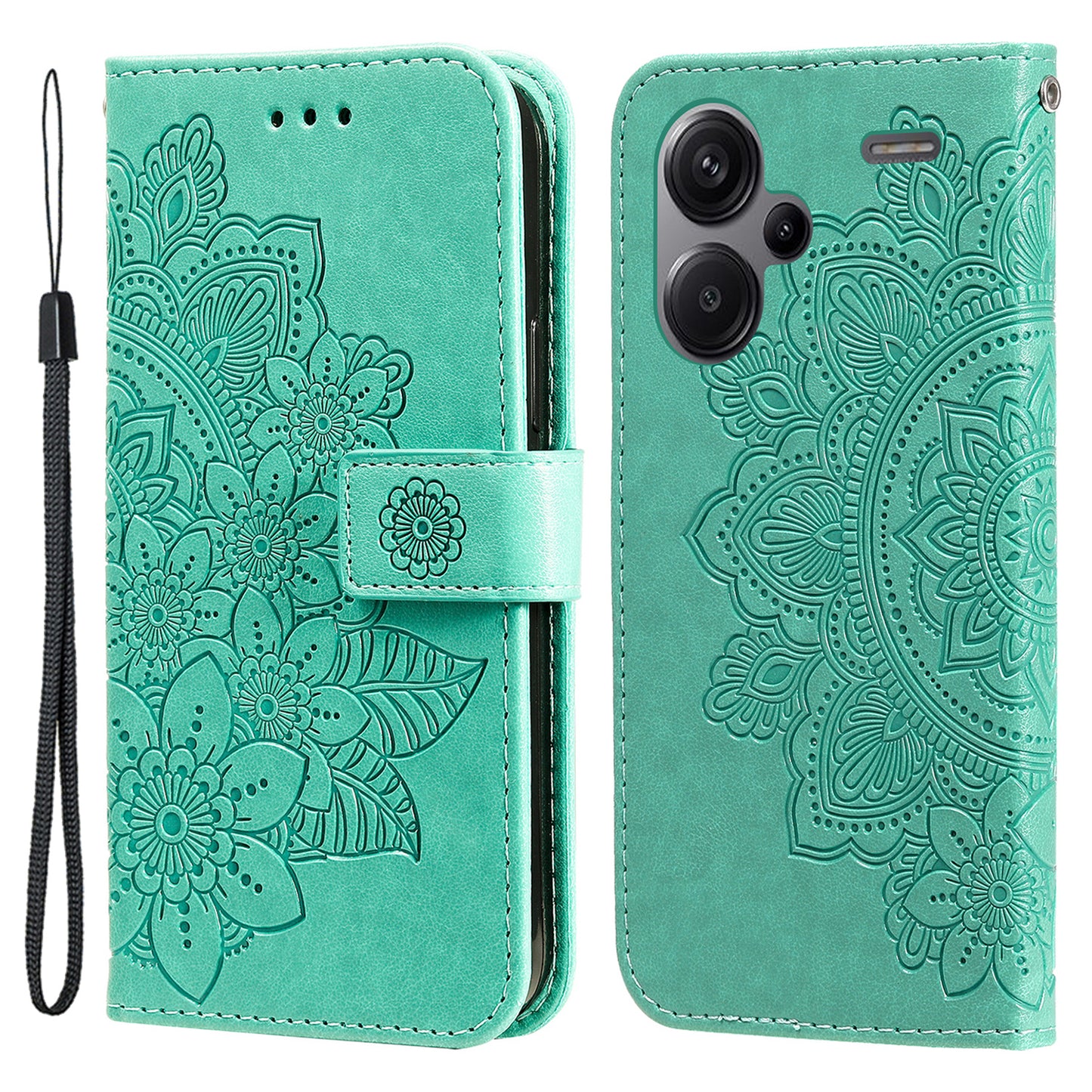 For Xiaomi Redmi Note 13 Pro+ 5G Case with Stand Blossoming Flower Leather Wallet Cover - Green