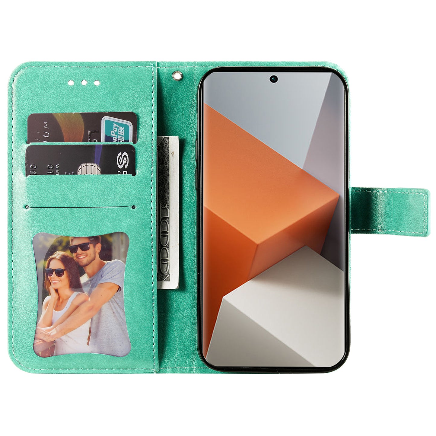 For Xiaomi Redmi Note 13 Pro+ 5G Case with Stand Blossoming Flower Leather Wallet Cover - Green