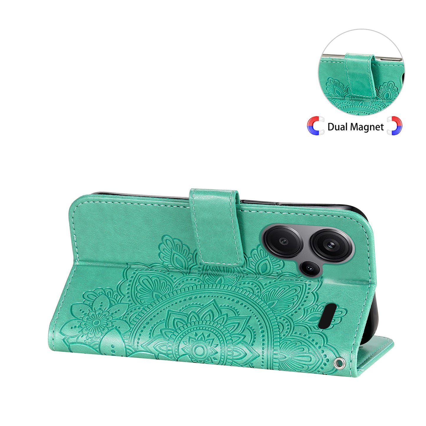 For Xiaomi Redmi Note 13 Pro+ 5G Case with Stand Blossoming Flower Leather Wallet Cover - Green