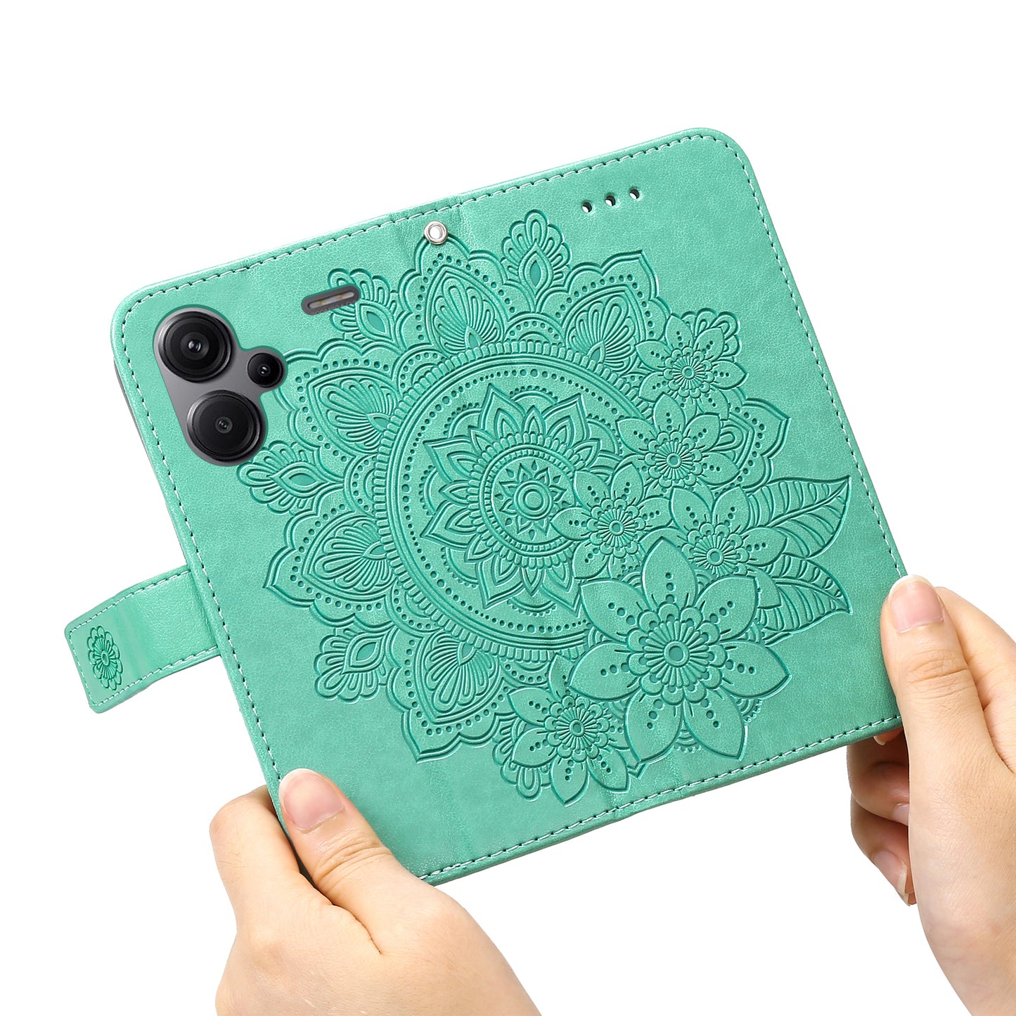 For Xiaomi Redmi Note 13 Pro+ 5G Case with Stand Blossoming Flower Leather Wallet Cover - Green