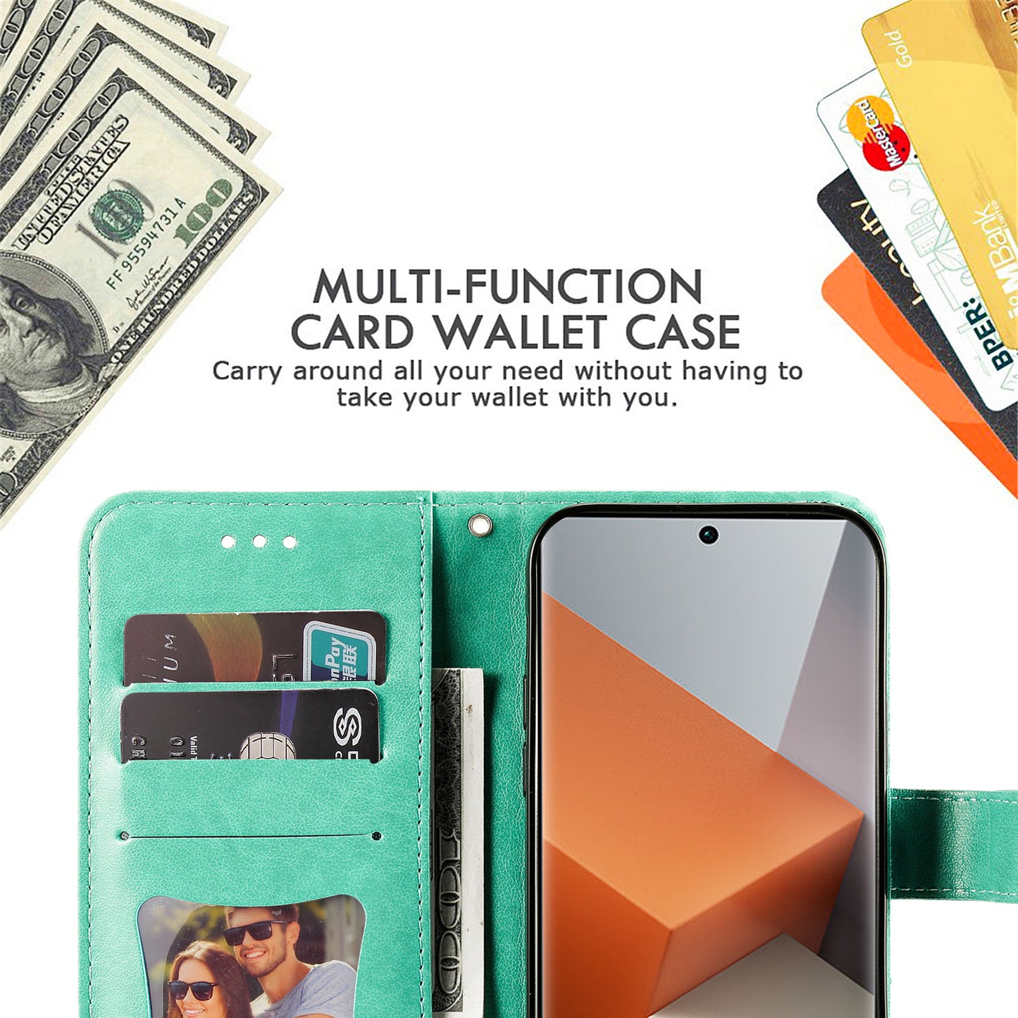 For Xiaomi Redmi Note 13 Pro+ 5G Case with Stand Blossoming Flower Leather Wallet Cover - Green