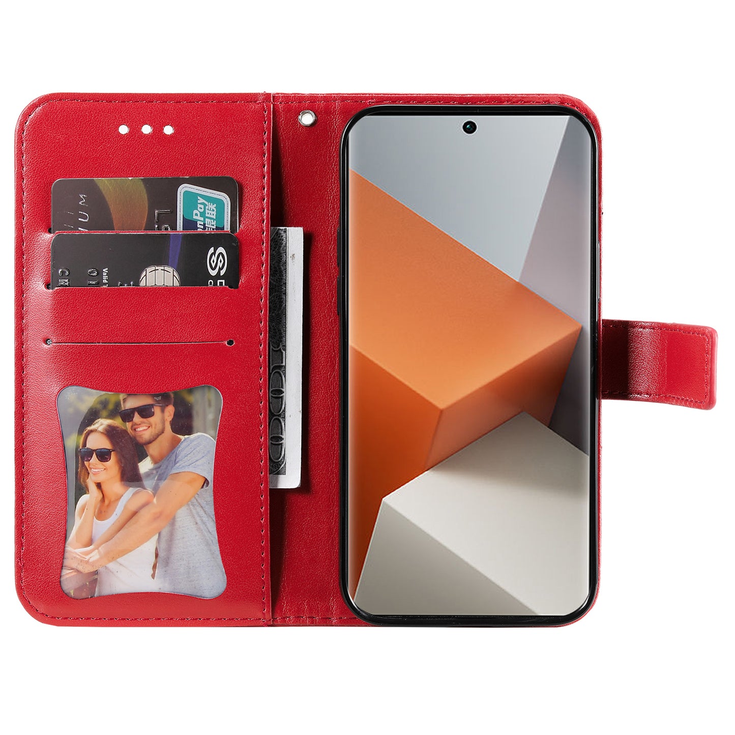For Xiaomi Redmi Note 13 Pro+ 5G Case with Stand Blossoming Flower Leather Wallet Cover - Red