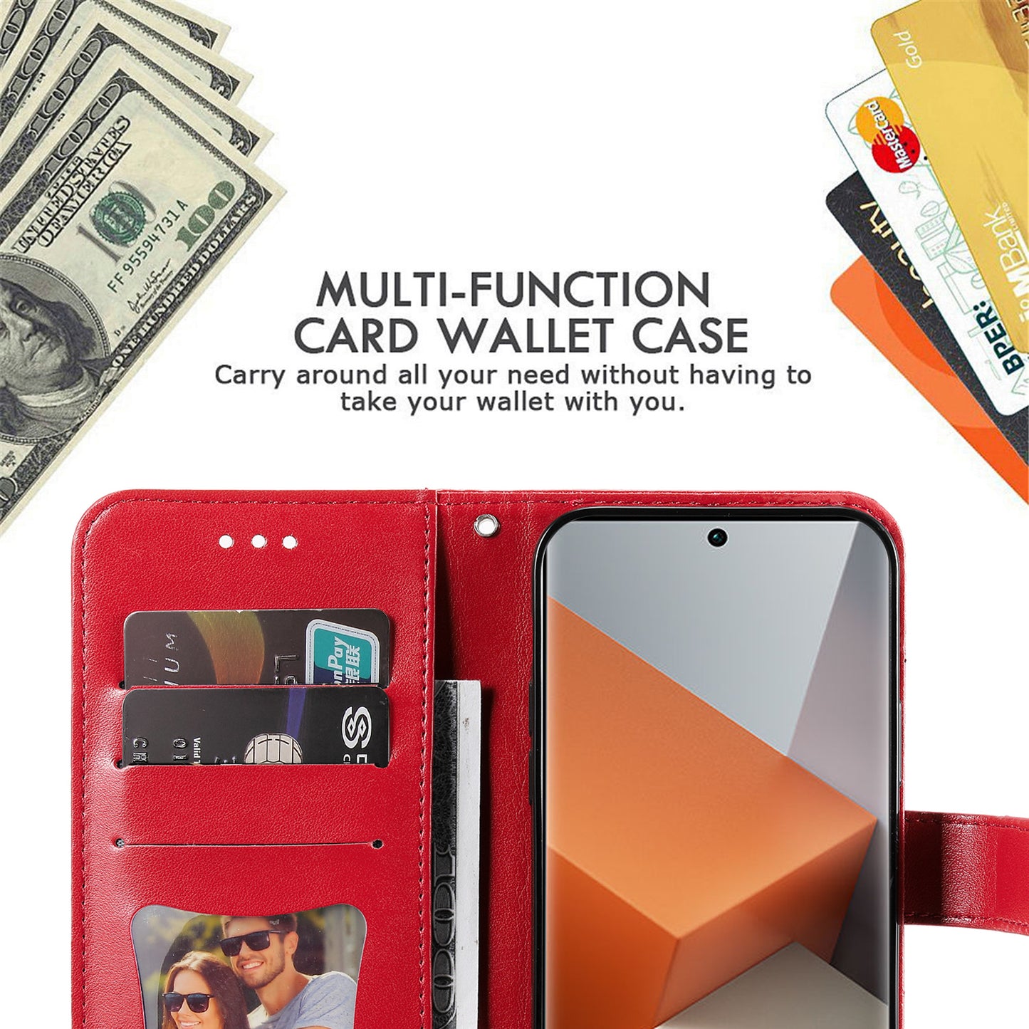For Xiaomi Redmi Note 13 Pro+ 5G Case with Stand Blossoming Flower Leather Wallet Cover - Red