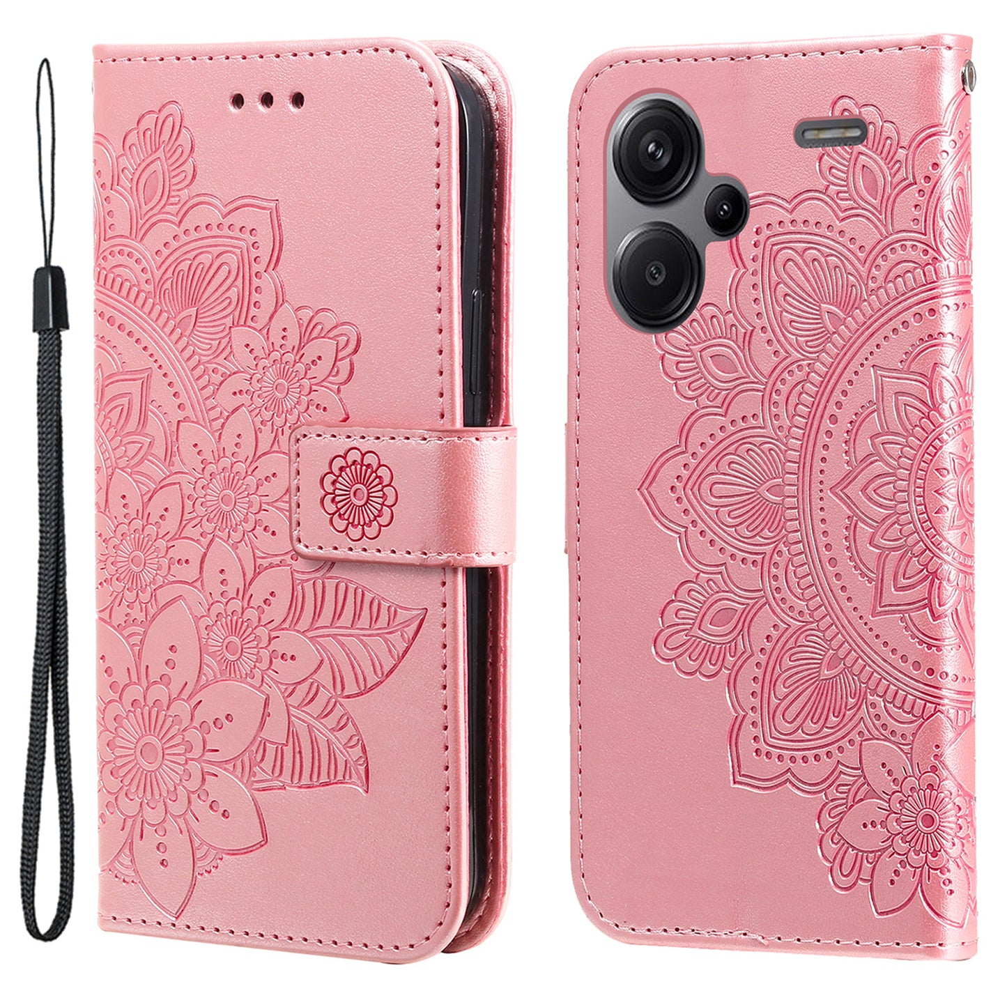 For Xiaomi Redmi Note 13 Pro+ 5G Case with Stand Blossoming Flower Leather Wallet Cover - Pink