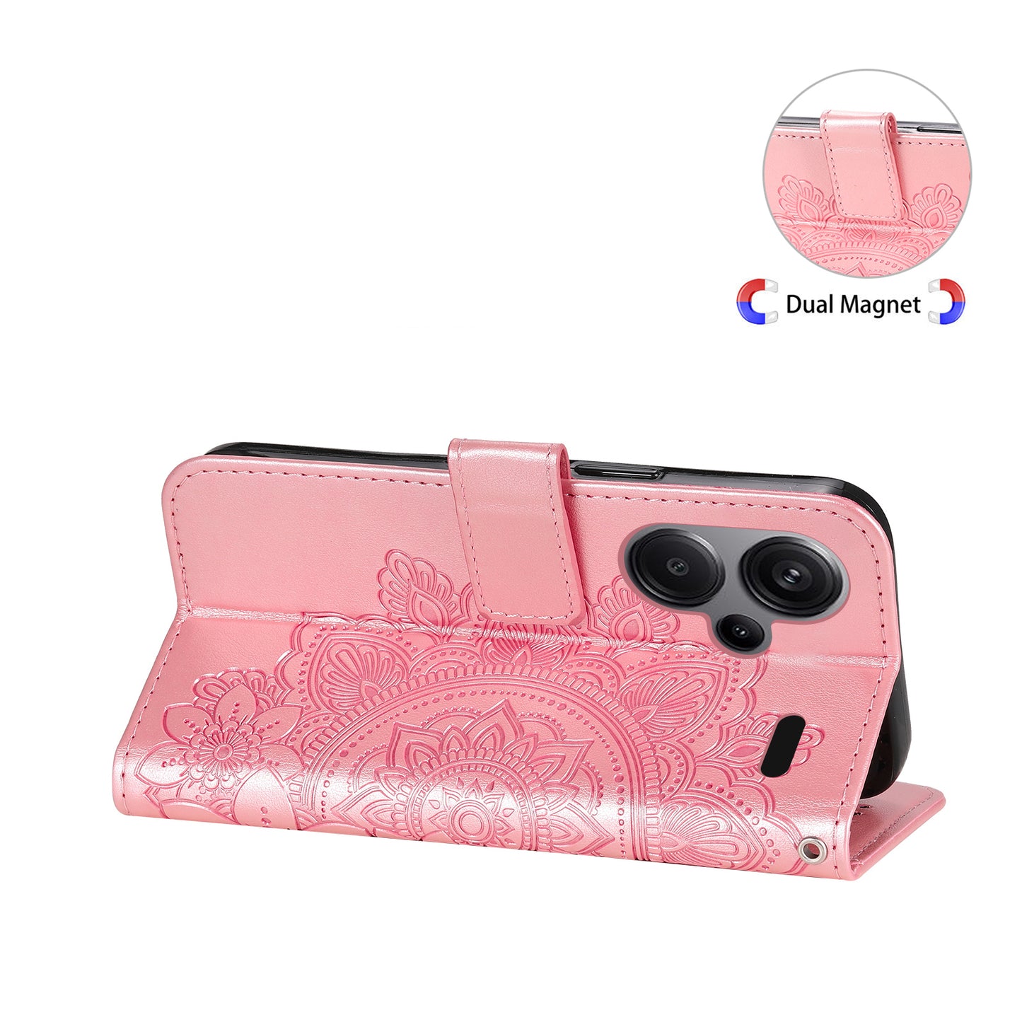 For Xiaomi Redmi Note 13 Pro+ 5G Case with Stand Blossoming Flower Leather Wallet Cover - Pink