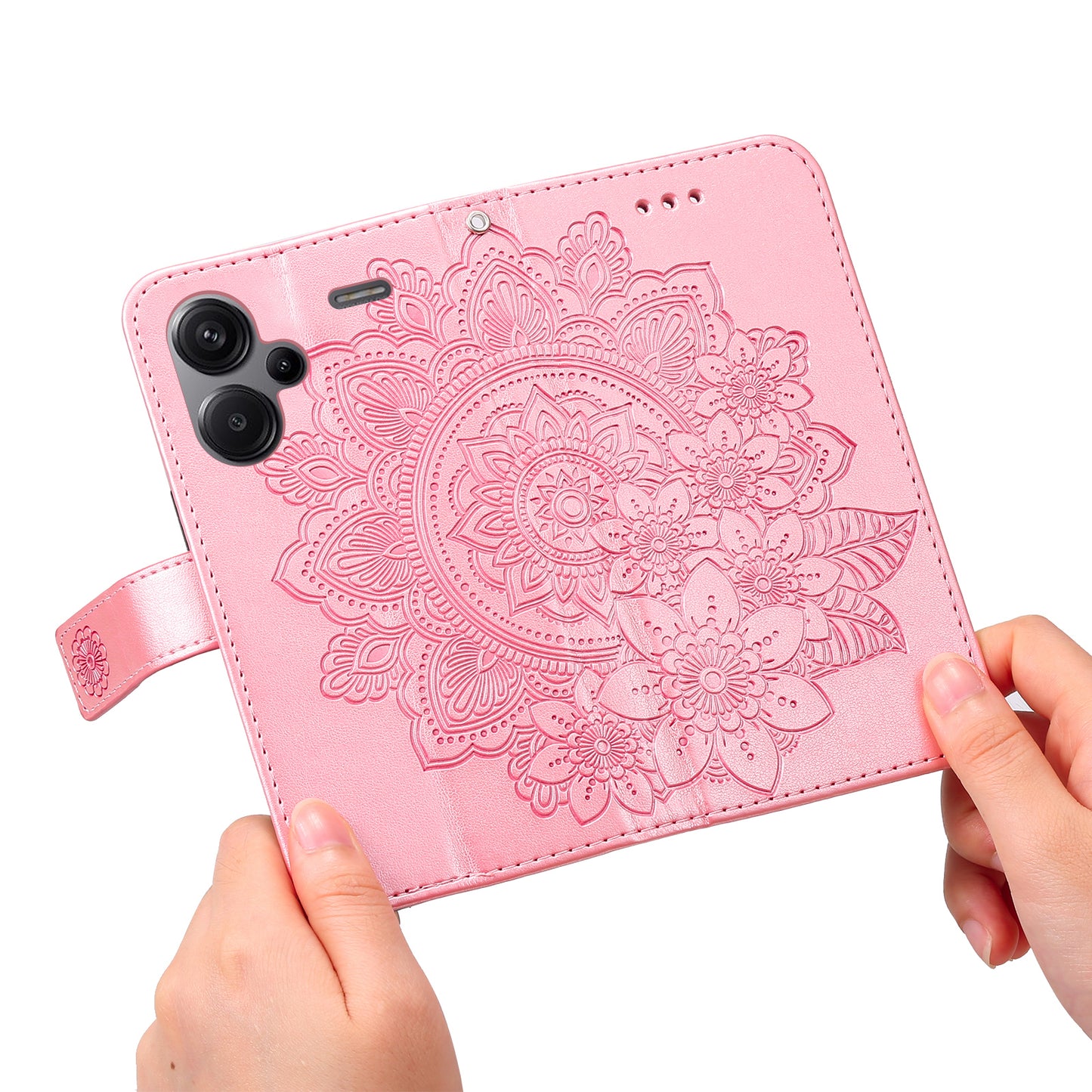 For Xiaomi Redmi Note 13 Pro+ 5G Case with Stand Blossoming Flower Leather Wallet Cover - Pink