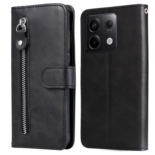 For Xiaomi Redmi Note 13 Pro 5G / Poco X6 5G Case Leather Phone Cover Zipper Wallet Stand - Black