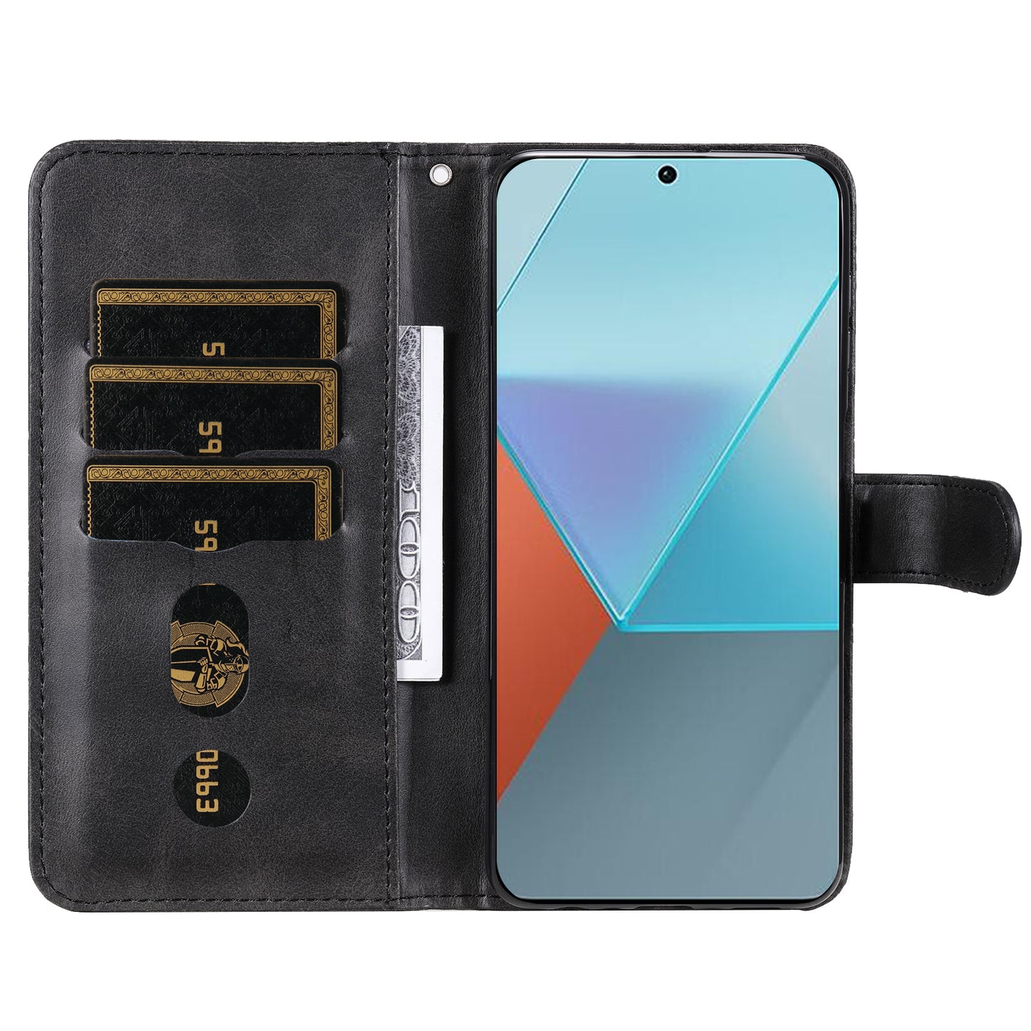 For Xiaomi Redmi Note 13 Pro 5G / Poco X6 5G Case Leather Phone Cover Zipper Wallet Stand - Black