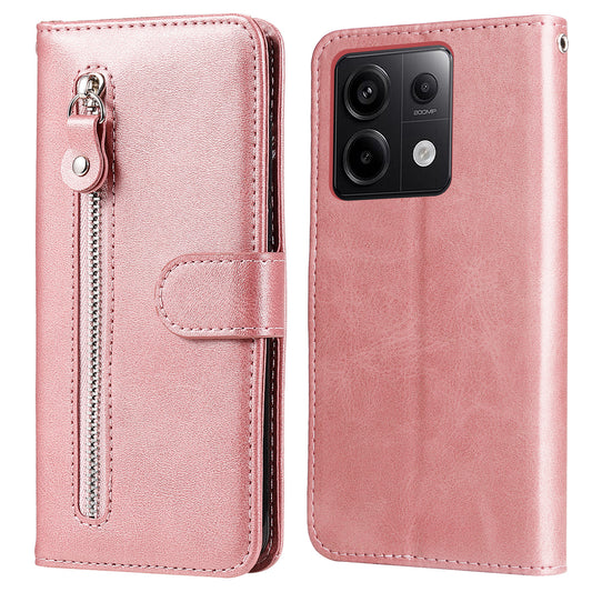 For Xiaomi Redmi Note 13 Pro 5G / Poco X6 5G Case Leather Phone Cover Zipper Wallet Stand - Pink