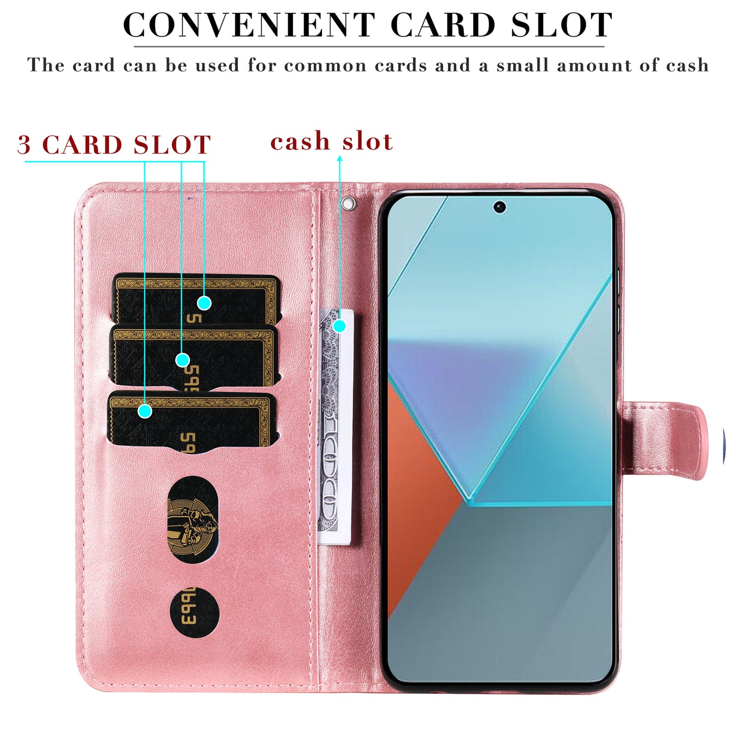 For Xiaomi Redmi Note 13 Pro 5G / Poco X6 5G Case Leather Phone Cover Zipper Wallet Stand - Pink