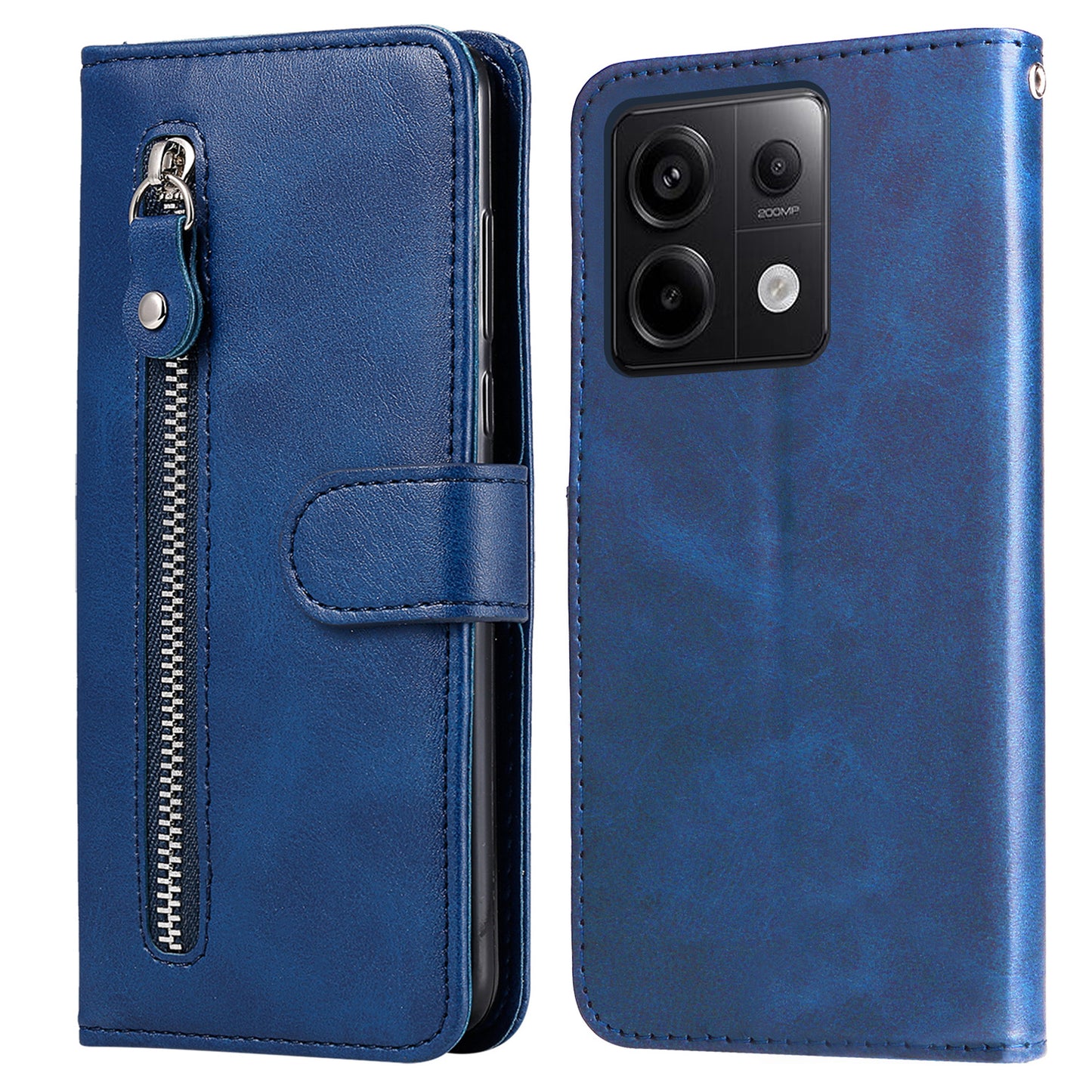 For Xiaomi Redmi Note 13 Pro 5G / Poco X6 5G Case Leather Phone Cover Zipper Wallet Stand - Blue