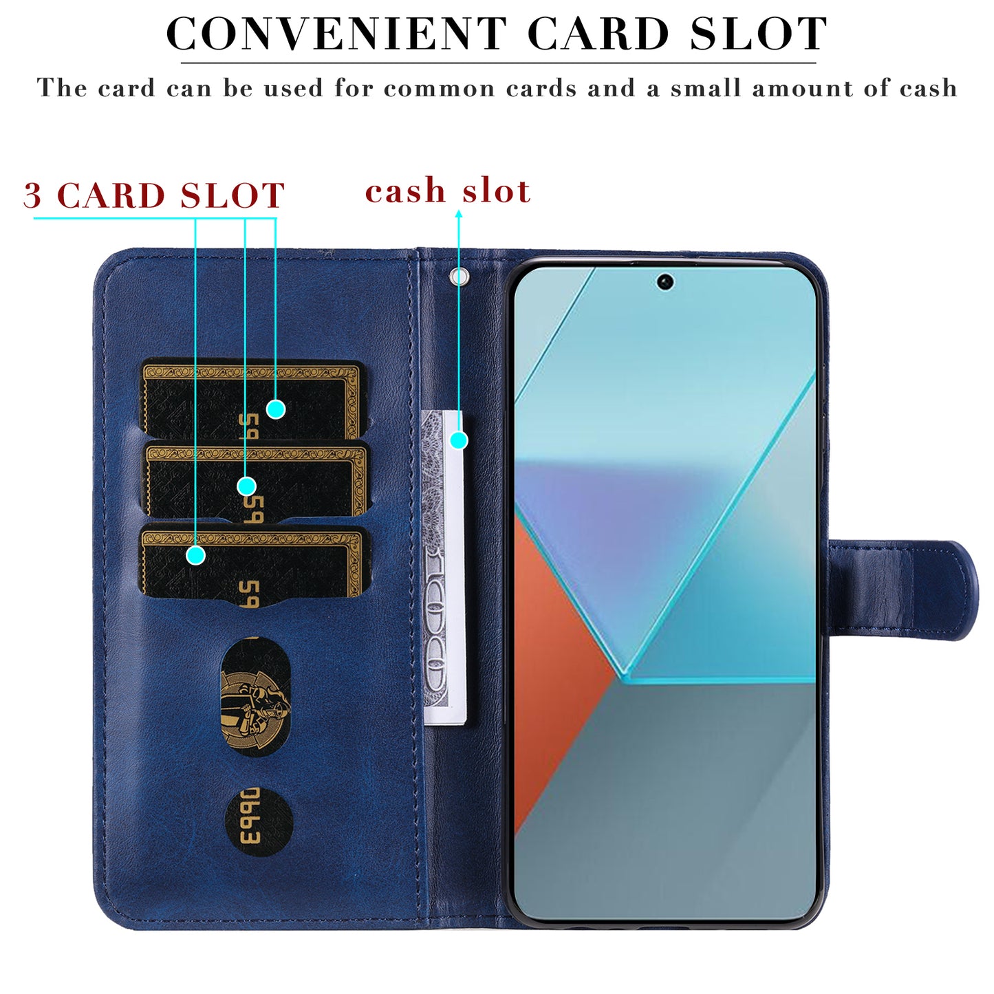 For Xiaomi Redmi Note 13 Pro 5G / Poco X6 5G Case Leather Phone Cover Zipper Wallet Stand - Blue
