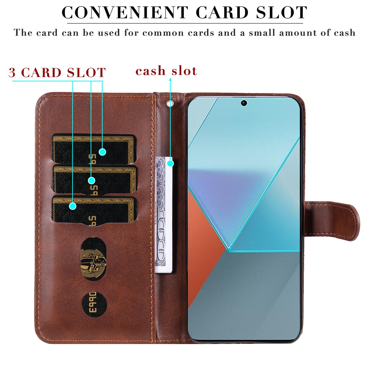 For Xiaomi Redmi Note 13 Pro 5G / Poco X6 5G Case Leather Phone Cover Zipper Wallet Stand - Brown