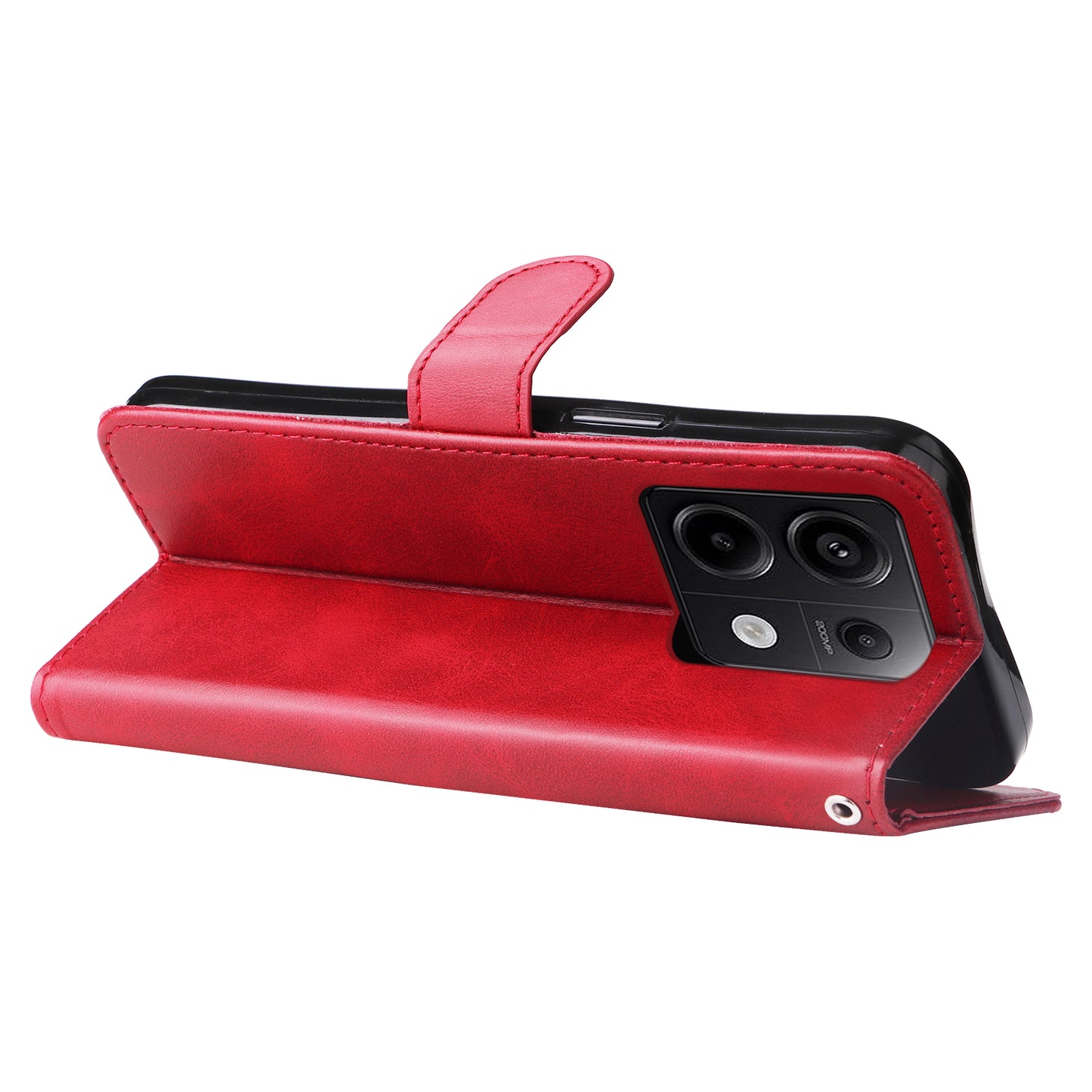 For Xiaomi Redmi Note 13 Pro 5G / Poco X6 5G Case Leather Phone Cover Zipper Wallet Stand - Red