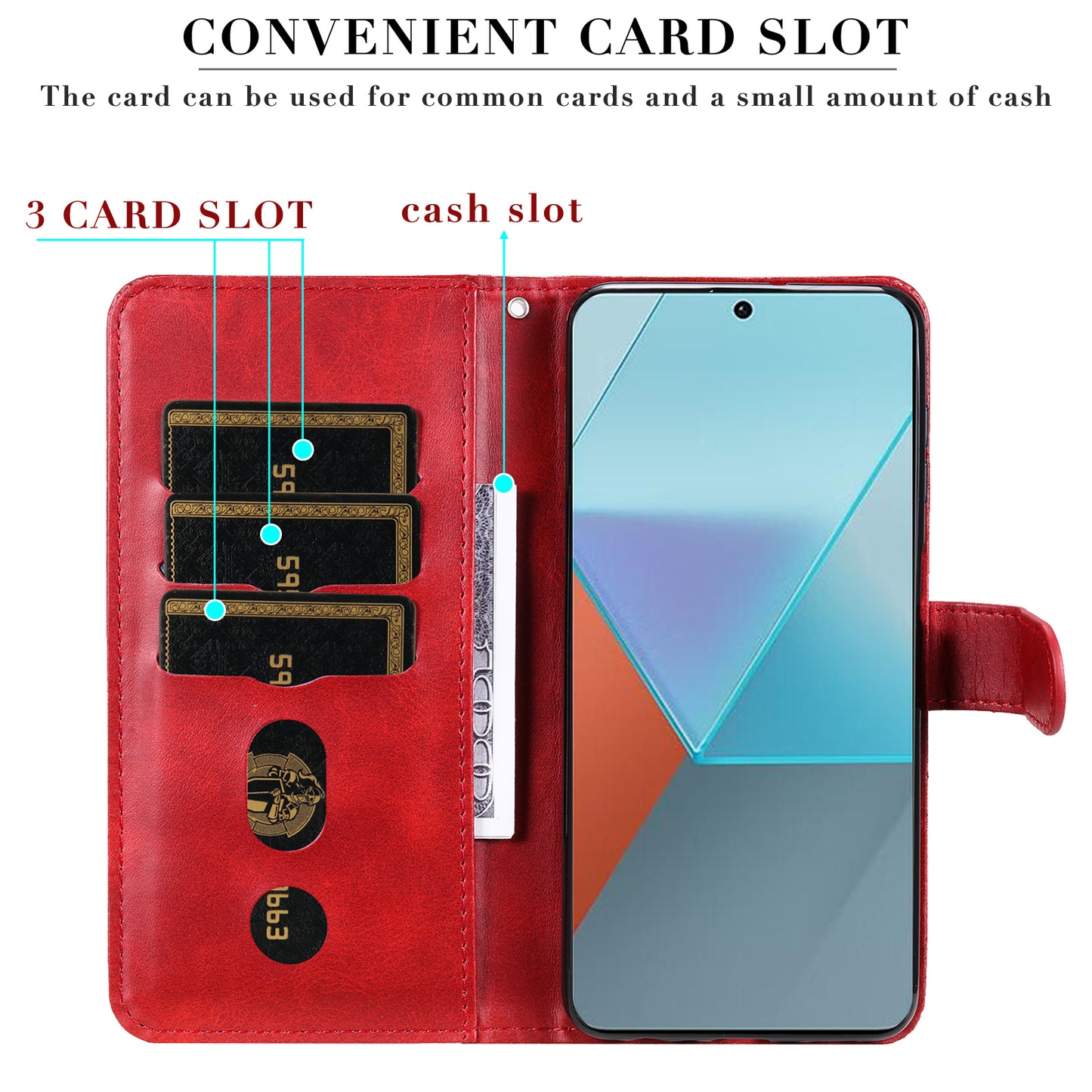 For Xiaomi Redmi Note 13 Pro 5G / Poco X6 5G Case Leather Phone Cover Zipper Wallet Stand - Red