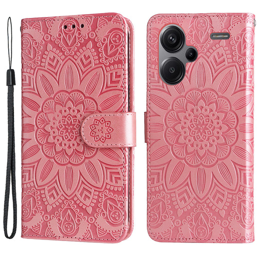 For Xiaomi Redmi Note 13 Pro+ 5G Leather Case Wallet Cover Stand with Strap, Sunflower Pattern - Pink