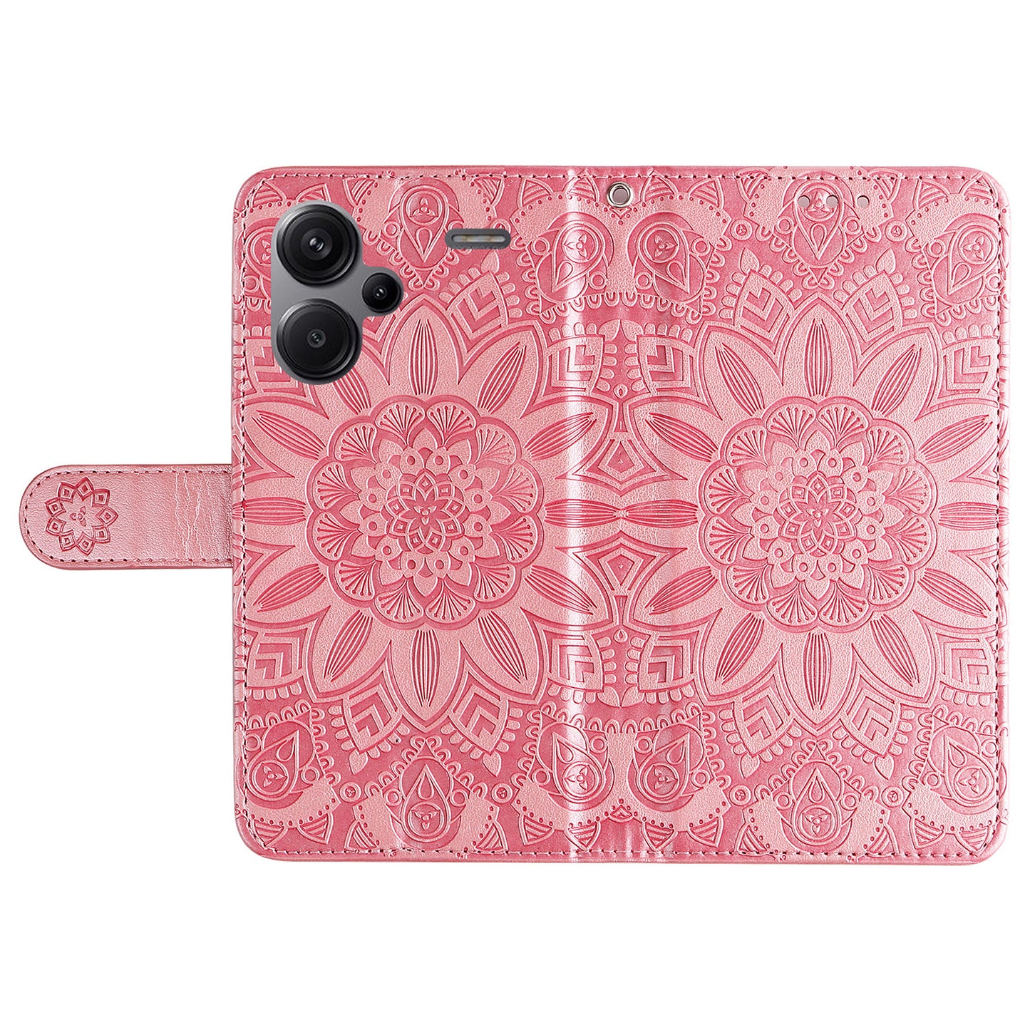 For Xiaomi Redmi Note 13 Pro+ 5G Leather Case Wallet Cover Stand with Strap, Sunflower Pattern - Pink