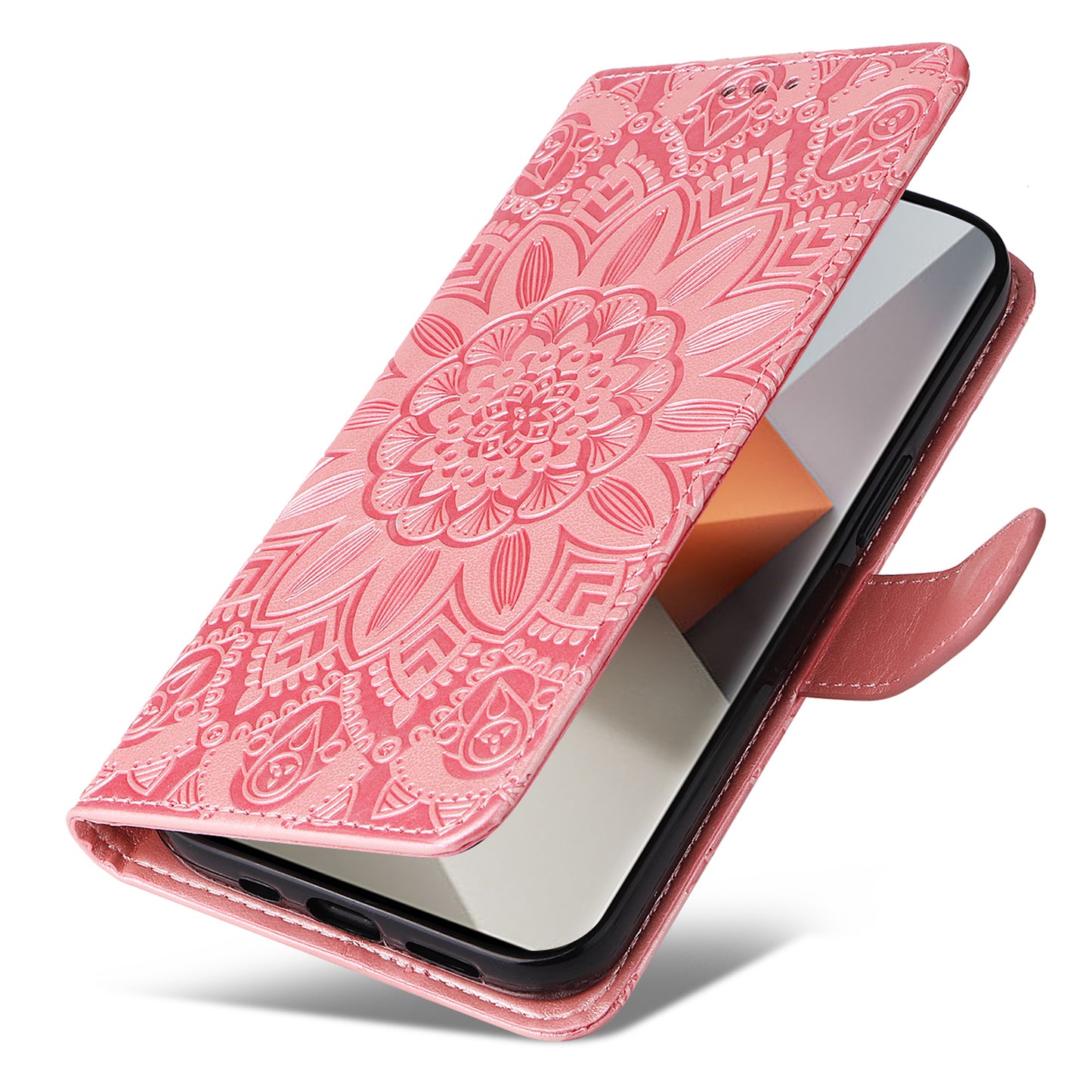 For Xiaomi Redmi Note 13 Pro+ 5G Leather Case Wallet Cover Stand with Strap, Sunflower Pattern - Pink