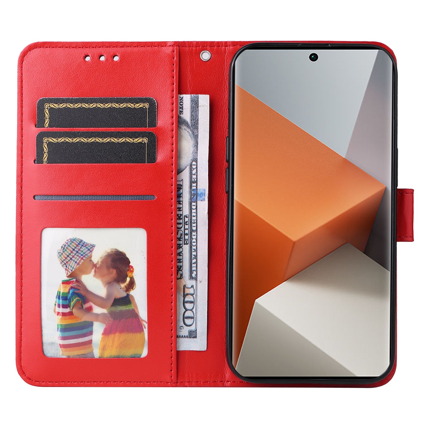 For Xiaomi Redmi Note 13 Pro+ 5G Leather Case Wallet Cover Stand with Strap, Sunflower Pattern - Red