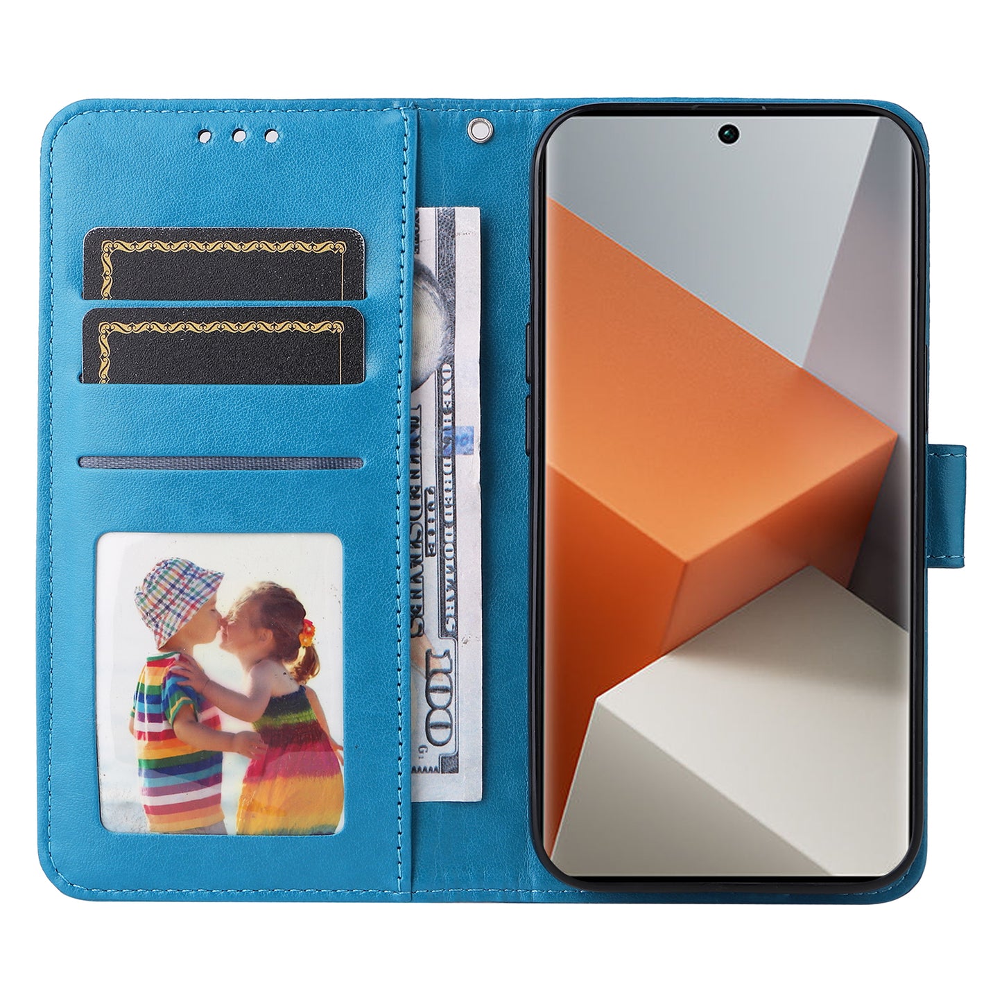 For Xiaomi Redmi Note 13 Pro+ 5G Leather Case Wallet Cover Stand with Strap, Sunflower Pattern - Blue