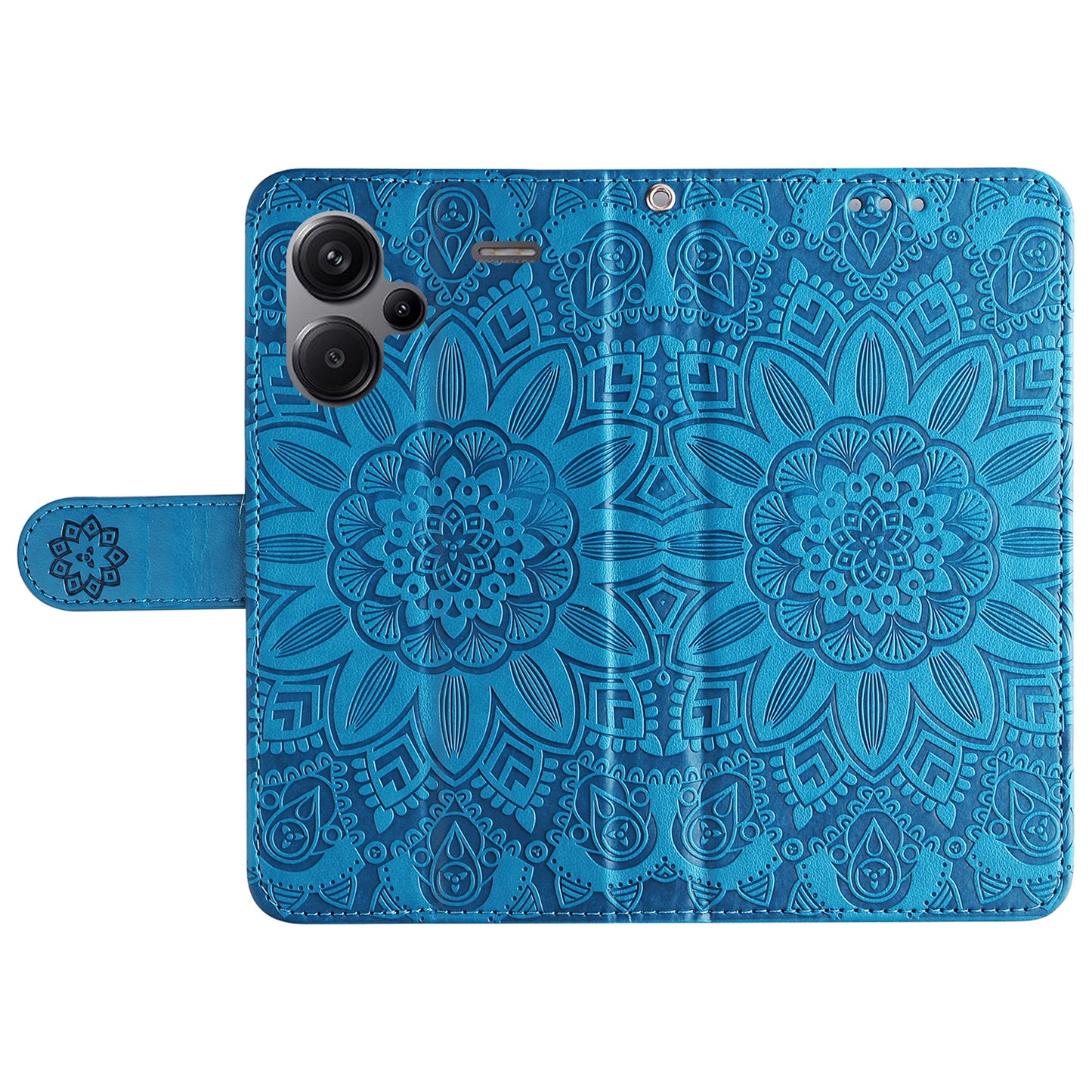 For Xiaomi Redmi Note 13 Pro+ 5G Leather Case Wallet Cover Stand with Strap, Sunflower Pattern - Blue