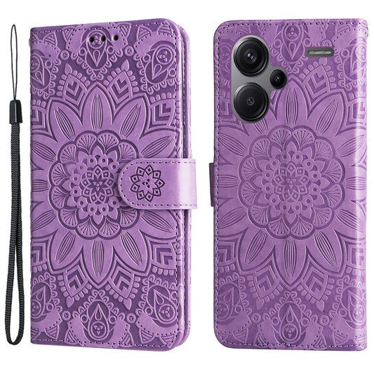 For Xiaomi Redmi Note 13 Pro+ 5G Leather Case Wallet Cover Stand with Strap, Sunflower Pattern - Purple