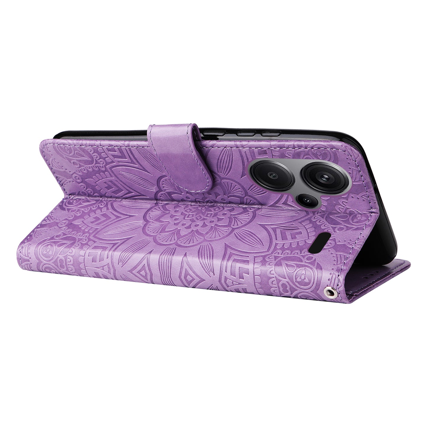 For Xiaomi Redmi Note 13 Pro+ 5G Leather Case Wallet Cover Stand with Strap, Sunflower Pattern - Purple