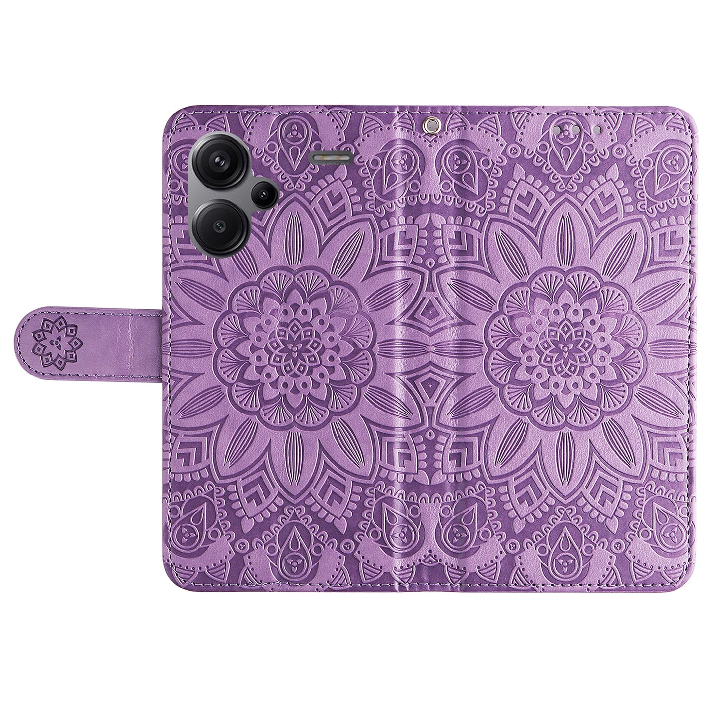 For Xiaomi Redmi Note 13 Pro+ 5G Leather Case Wallet Cover Stand with Strap, Sunflower Pattern - Purple