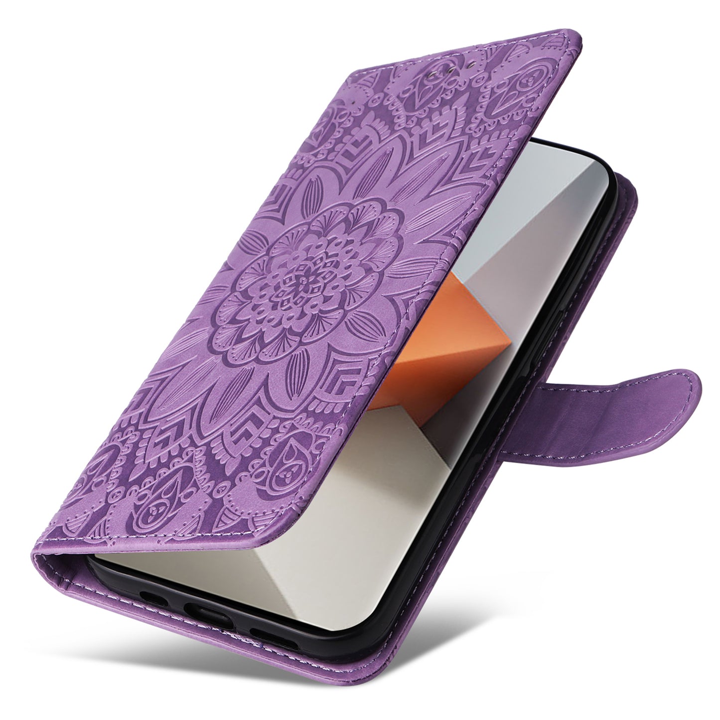 For Xiaomi Redmi Note 13 Pro+ 5G Leather Case Wallet Cover Stand with Strap, Sunflower Pattern - Purple
