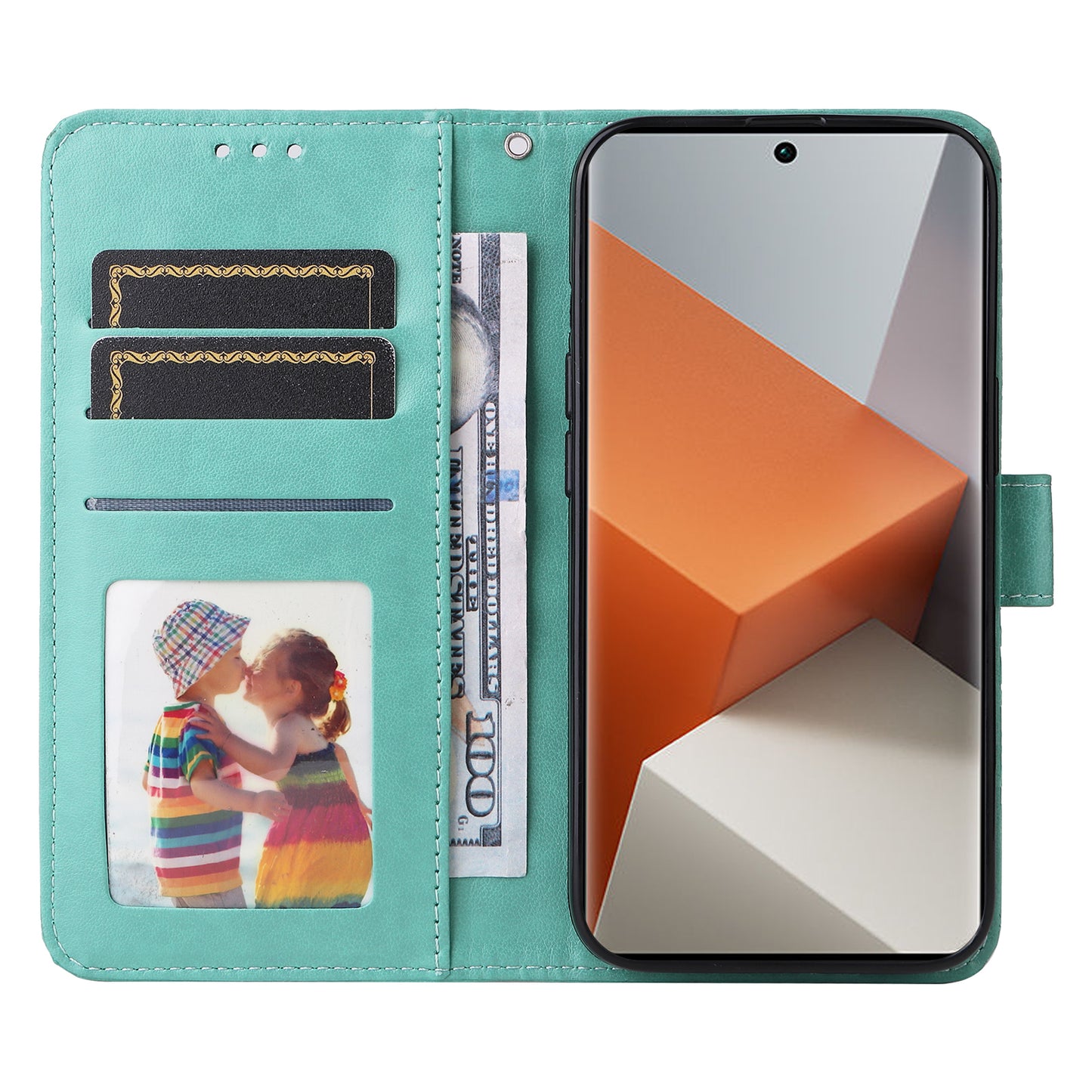 For Xiaomi Redmi Note 13 Pro+ 5G Leather Case Wallet Cover Stand with Strap, Sunflower Pattern - Green