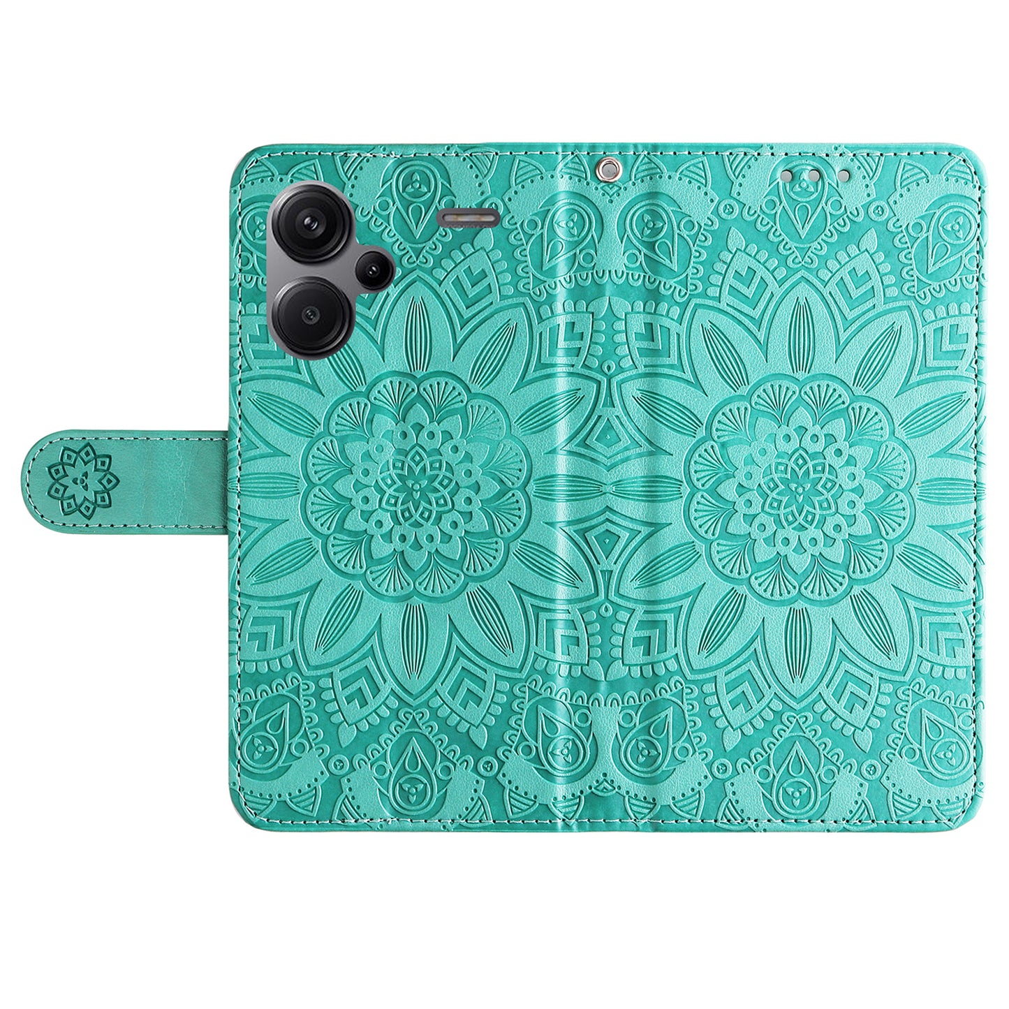 For Xiaomi Redmi Note 13 Pro+ 5G Leather Case Wallet Cover Stand with Strap, Sunflower Pattern - Green