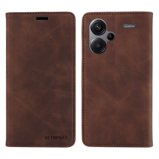 BETOPNICE 003 for Xiaomi Redmi Note 13 Pro+ 5G Wallet Case RFID Blocking Leather Cover - Brown