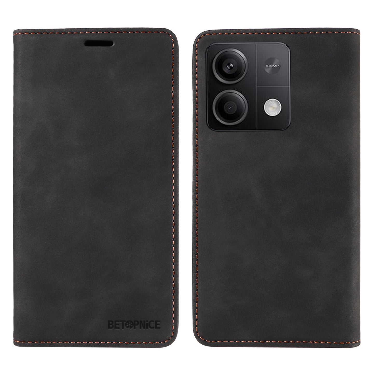BETOPNICE 003 for Xiaomi Redmi Note 13 5G Leather Case RFID Blocking Stand Wallet - Black