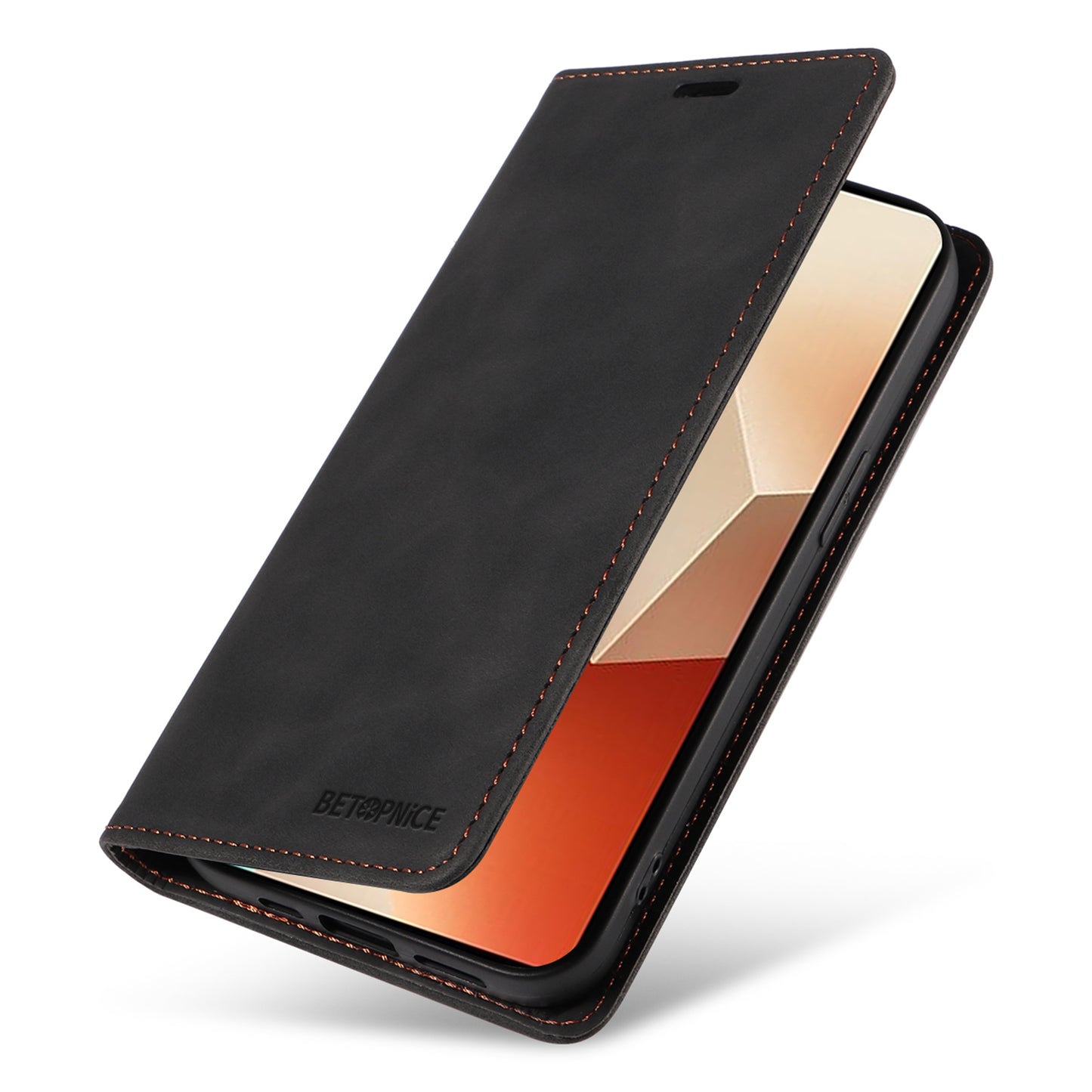 BETOPNICE 003 for Xiaomi Redmi Note 13 5G Leather Case RFID Blocking Stand Wallet - Black