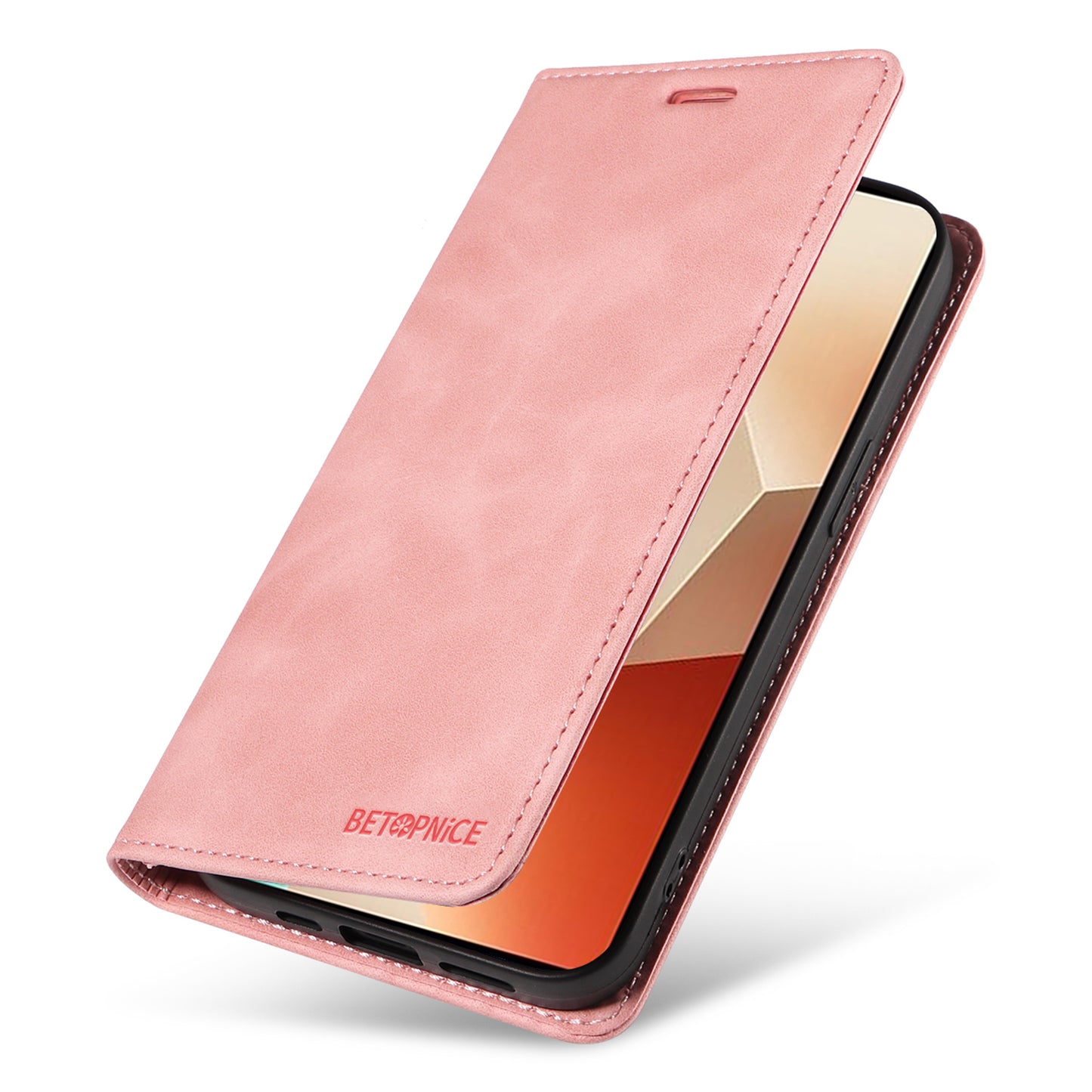 BETOPNICE 003 for Xiaomi Redmi Note 13 5G Leather Case RFID Blocking Stand Wallet - Pink
