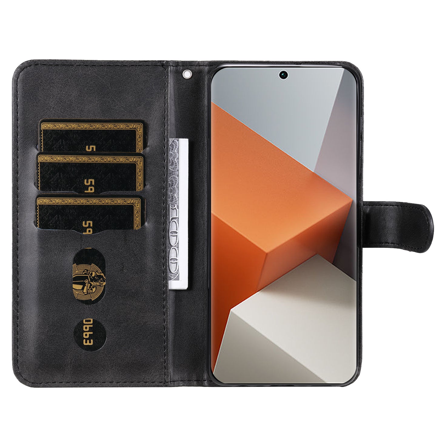 For Xiaomi Redmi Note 13 Pro+ 5G Case Stand Calf Texture Leather Cover Zipper Wallet - Black
