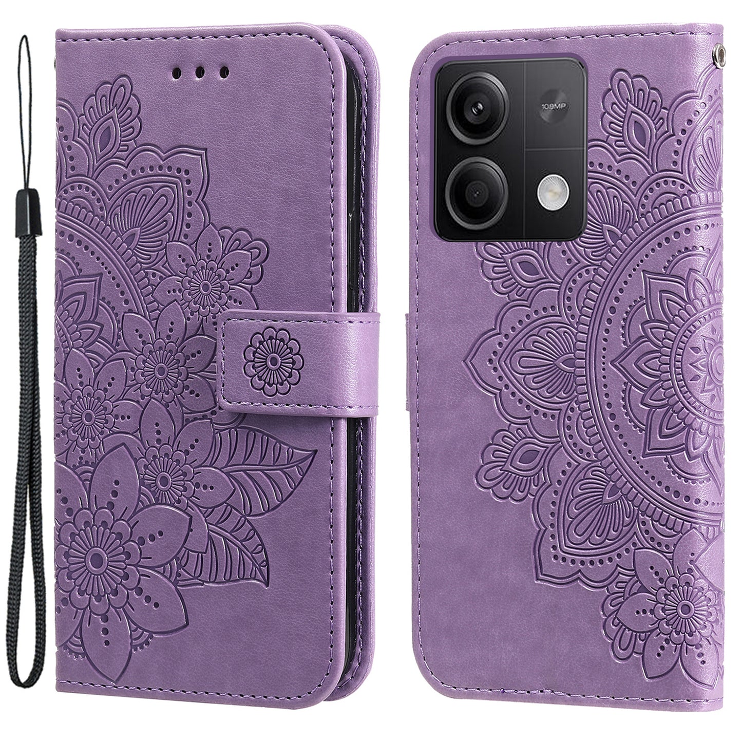 For Xiaomi Redmi Note 13 5G Case Leather Wallet Stand Cover, Blossoming Flower Printing - Purple