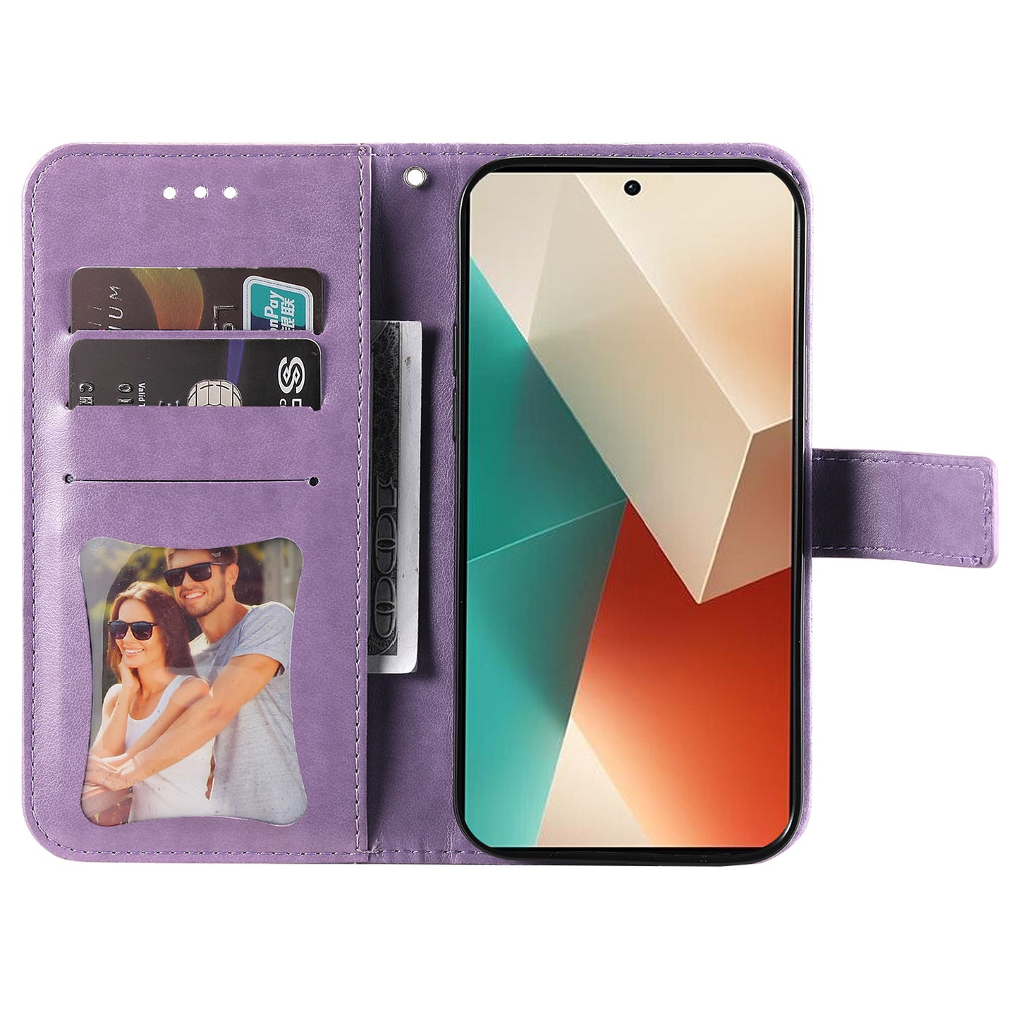 For Xiaomi Redmi Note 13 5G Case Leather Wallet Stand Cover, Blossoming Flower Printing - Purple