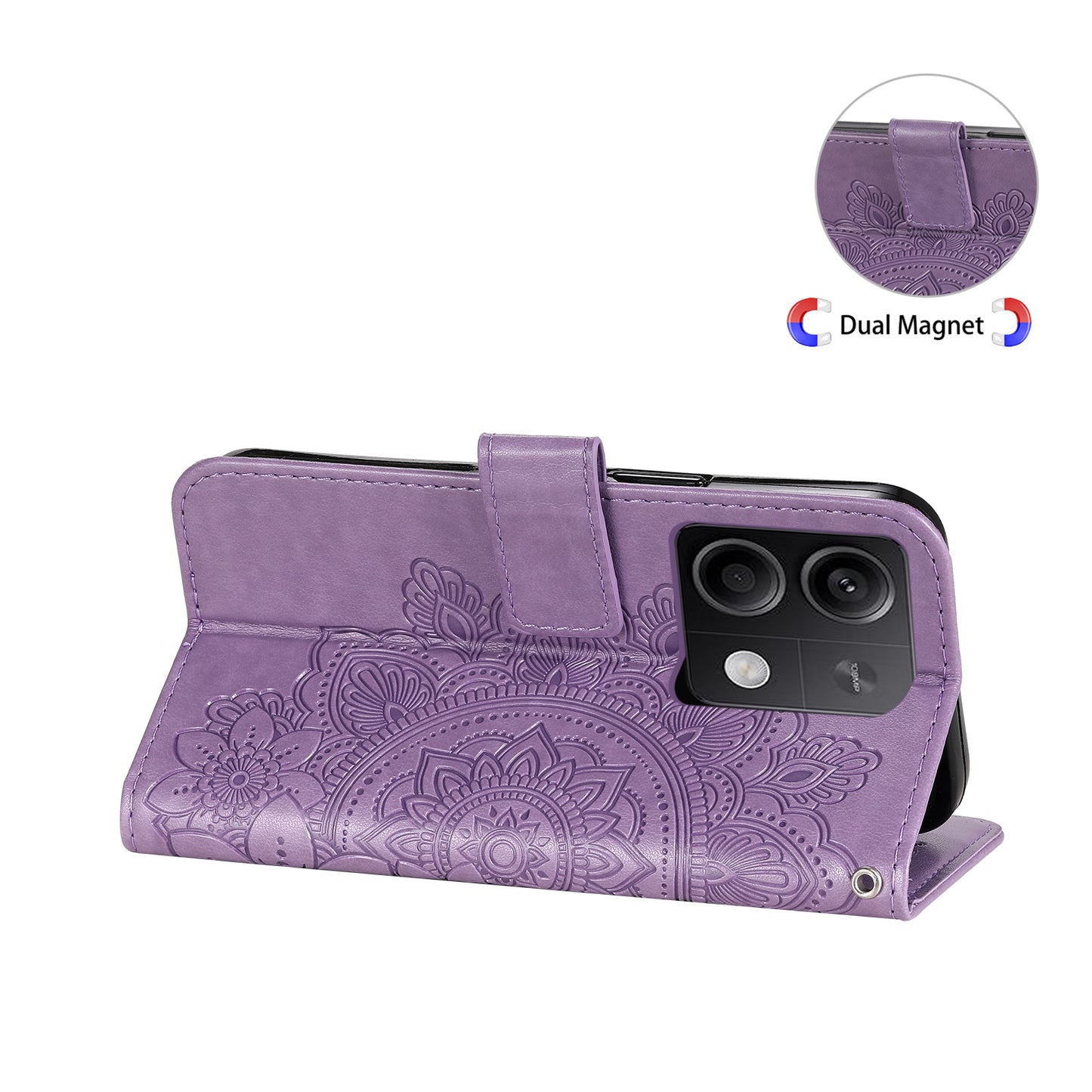 For Xiaomi Redmi Note 13 5G Case Leather Wallet Stand Cover, Blossoming Flower Printing - Purple