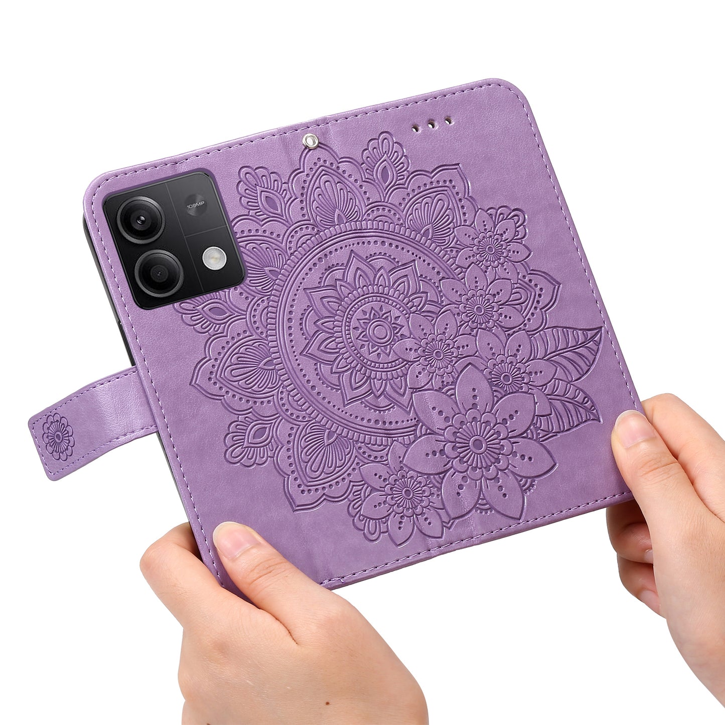For Xiaomi Redmi Note 13 5G Case Leather Wallet Stand Cover, Blossoming Flower Printing - Purple