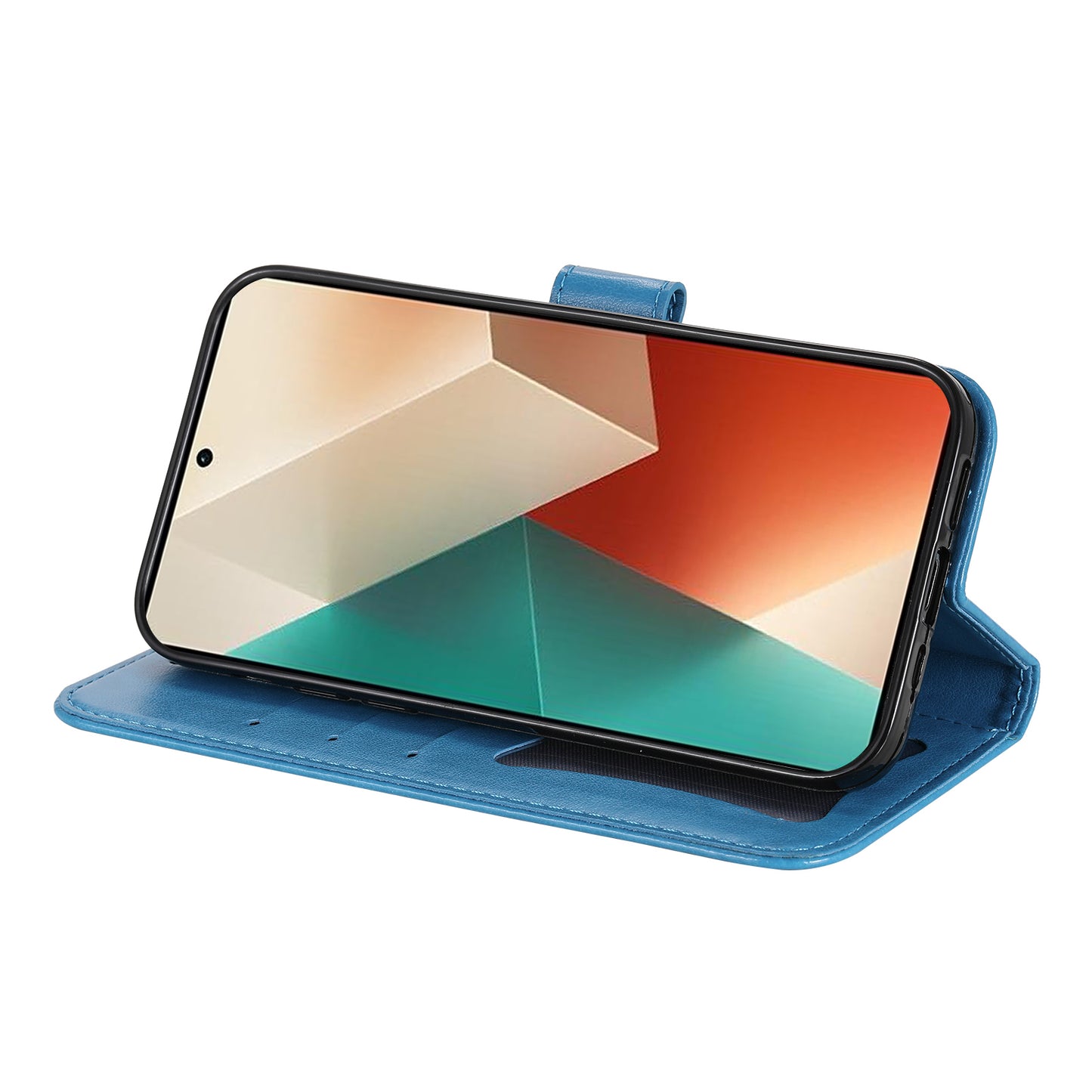 For Xiaomi Redmi Note 13 5G Case Leather Wallet Stand Cover, Blossoming Flower Printing - Blue
