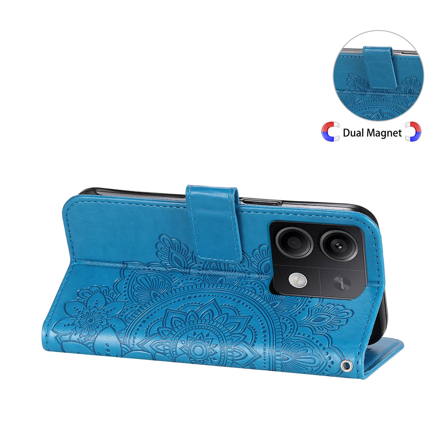 For Xiaomi Redmi Note 13 5G Case Leather Wallet Stand Cover, Blossoming Flower Printing - Blue
