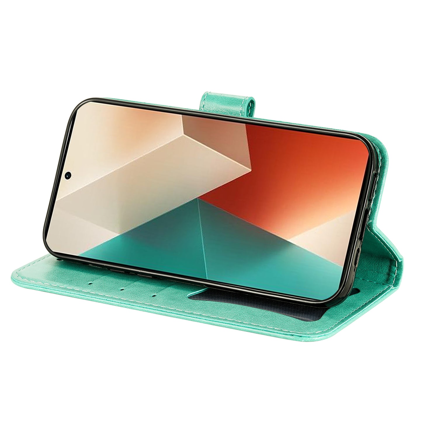 For Xiaomi Redmi Note 13 5G Case Leather Wallet Stand Cover, Blossoming Flower Printing - Green